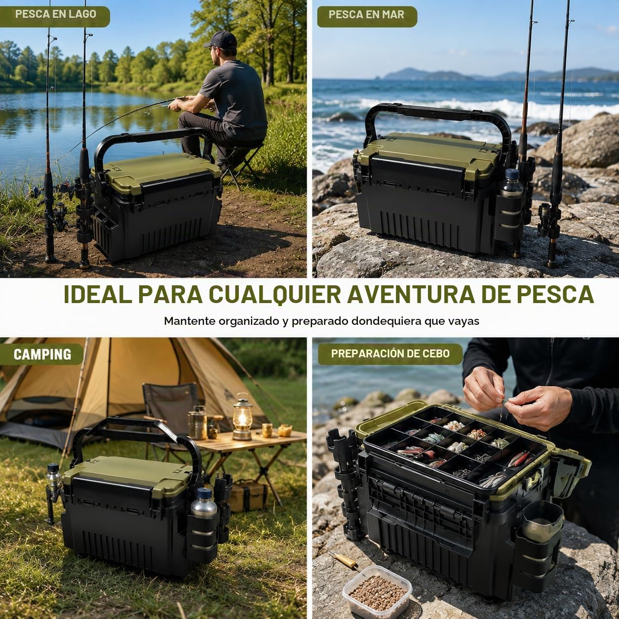 Maletín de pesca de 2 capas con soporte para caña