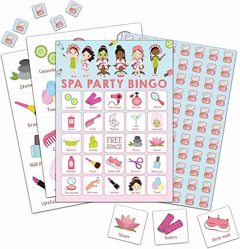 UTESG Spa Party Bingo Cards, Beauty Themed Birthday Party Bingo Games Set, Sleepover Party Favors Supplies Decorations, Kids School Classroom Home