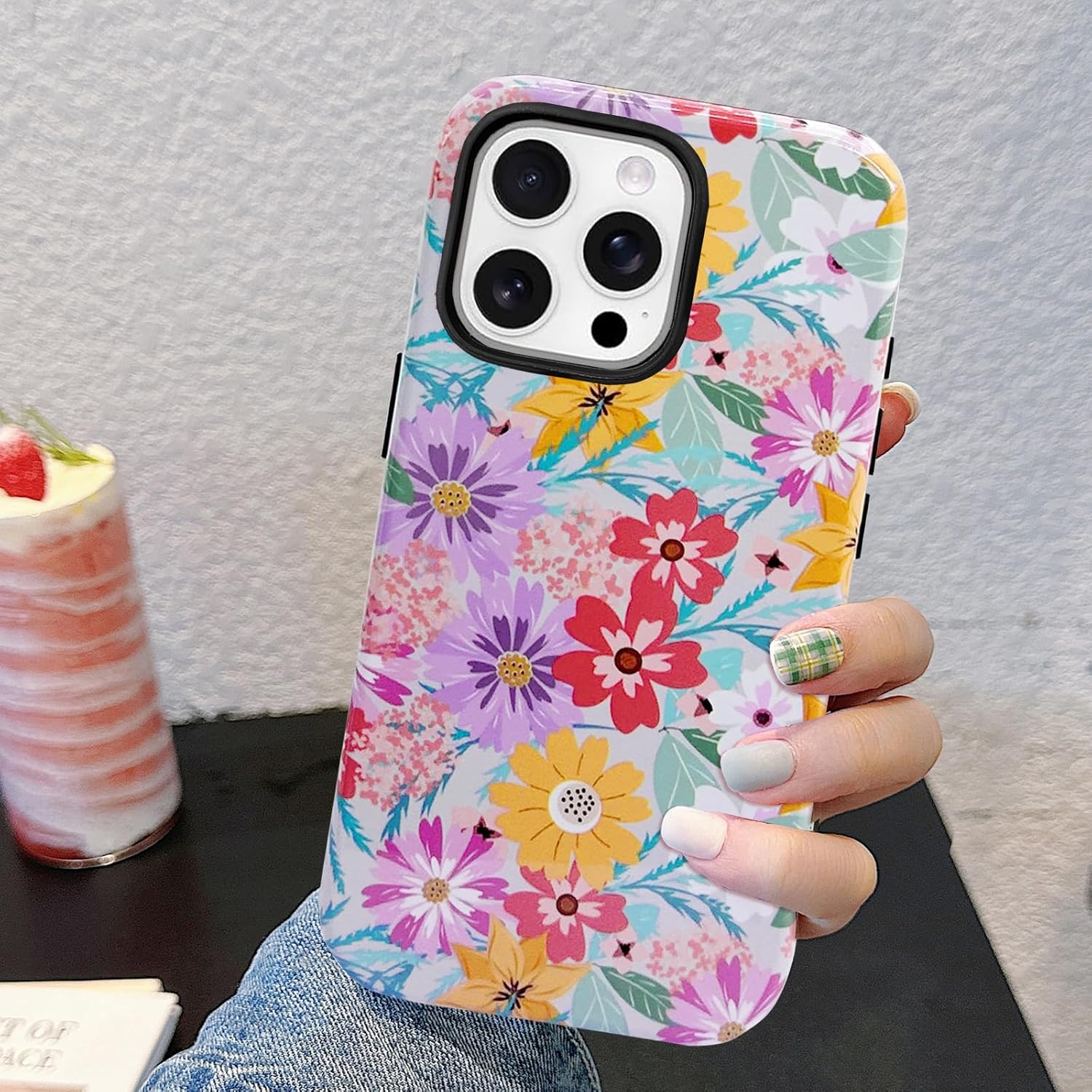 J.west Compatible with iPhone 13 Pro Max Case 6.7 inch with 2 Pack Tempered Glass Screen Protectors Cute Floral Flowers Hybrid Cover for Girls Women Aesthetic Protective Phone Cases Pink Spring - Image 6