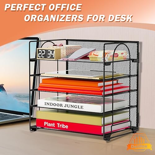 Miniatura 5 de Delifox Paquete de 2 bandejas de papel de 5 niveles, organizador de archivos de escritorio, soporte de archivos de malla, almacenamiento de