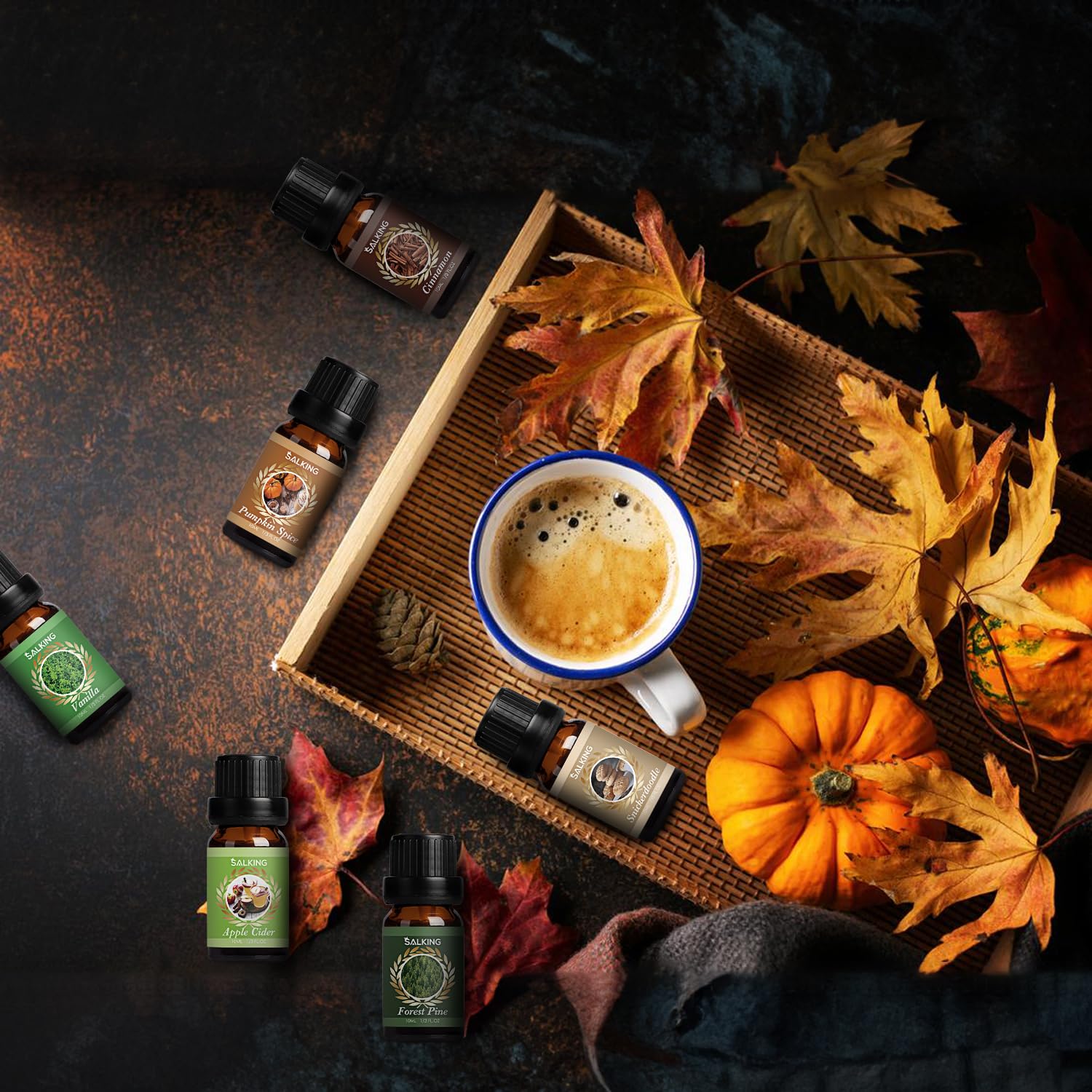 SALKING Otoño Aceites Esenciales para Humidificador Difusor, Aceites Aromáticos para Hacer Velas - Canela, Especia de Calabaza, Sidra de Manzana, Vainilla, Pino del Bosque, Snickerdoodle — view 5