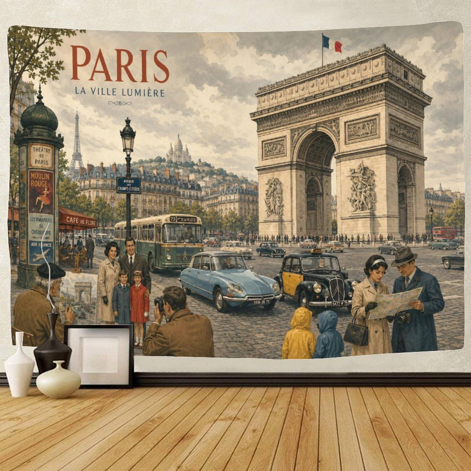 ASDFGHJKLZA Arc De Triomphe Wall Tapestry 3D Print Wall Art Decor Vintage Paris Tapestries Poster Home Decoration Bedroom Dorm 130cmx150cm