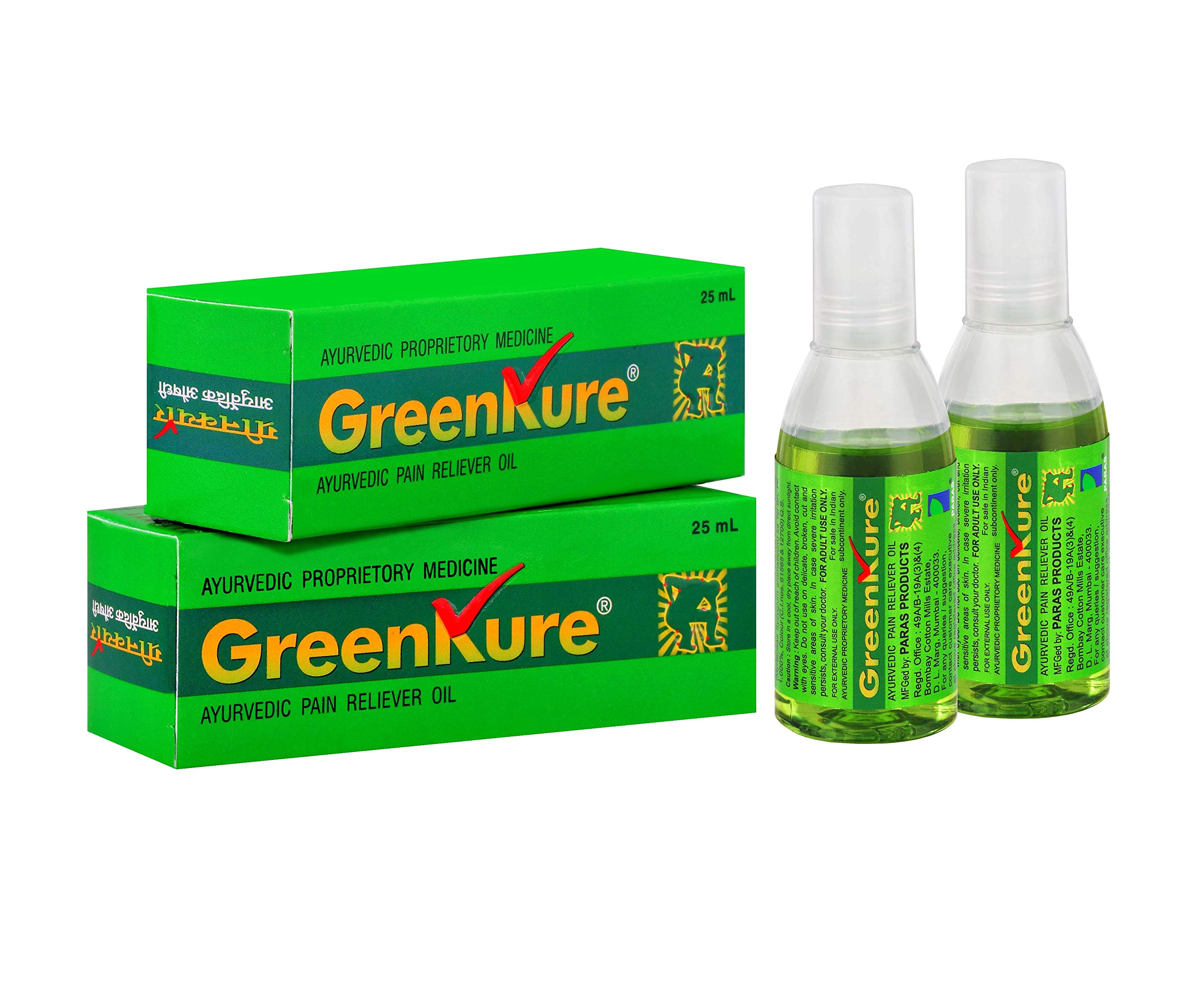 GreenKure Pain Relief Ayurvedic Oil (25 ml - Combo Pack of 2 bottles)
