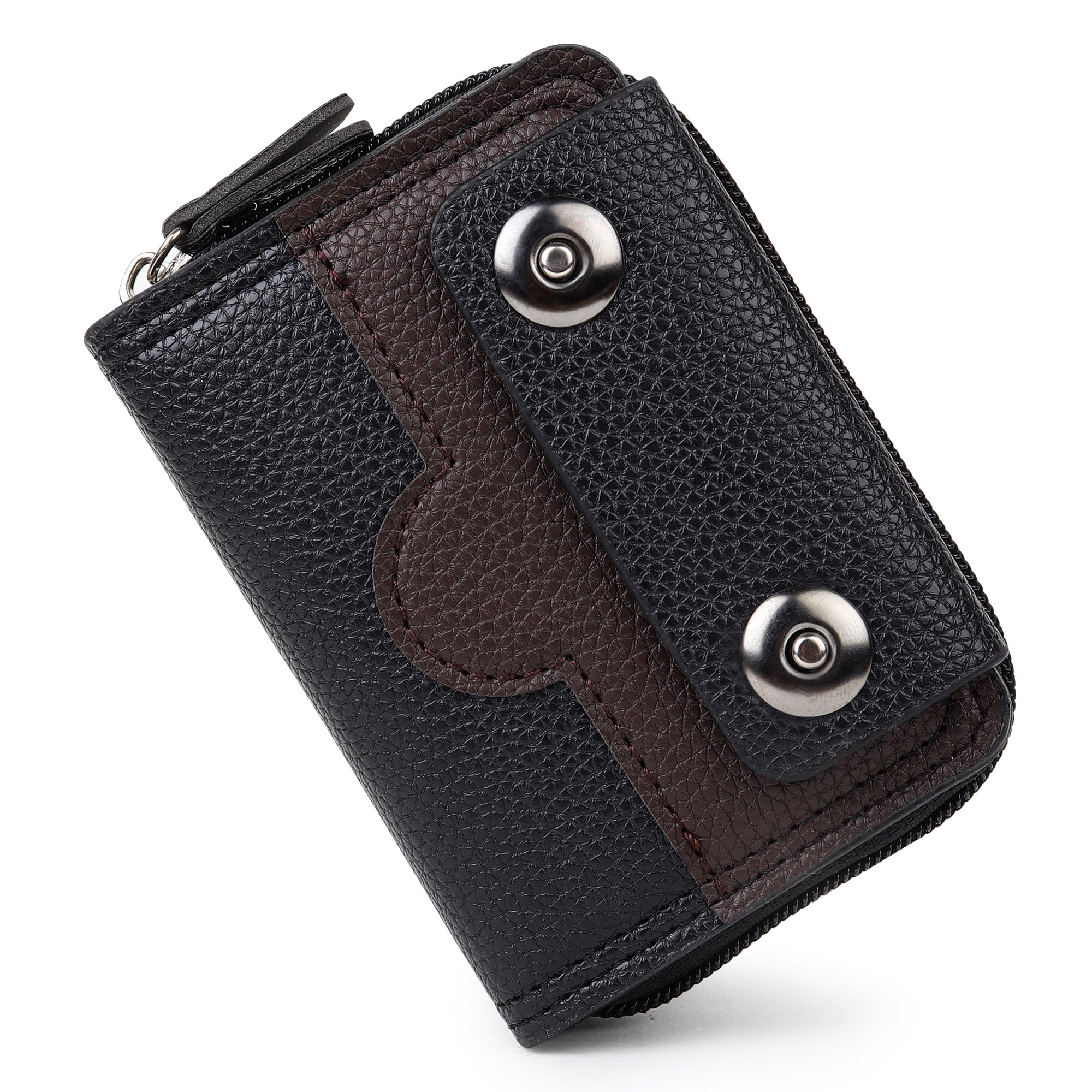Premium Pu Leather Accordion Card Holder Wallet | 15 Card Slots with 2 Cash Slot| Zipper Closure| Black-image-18