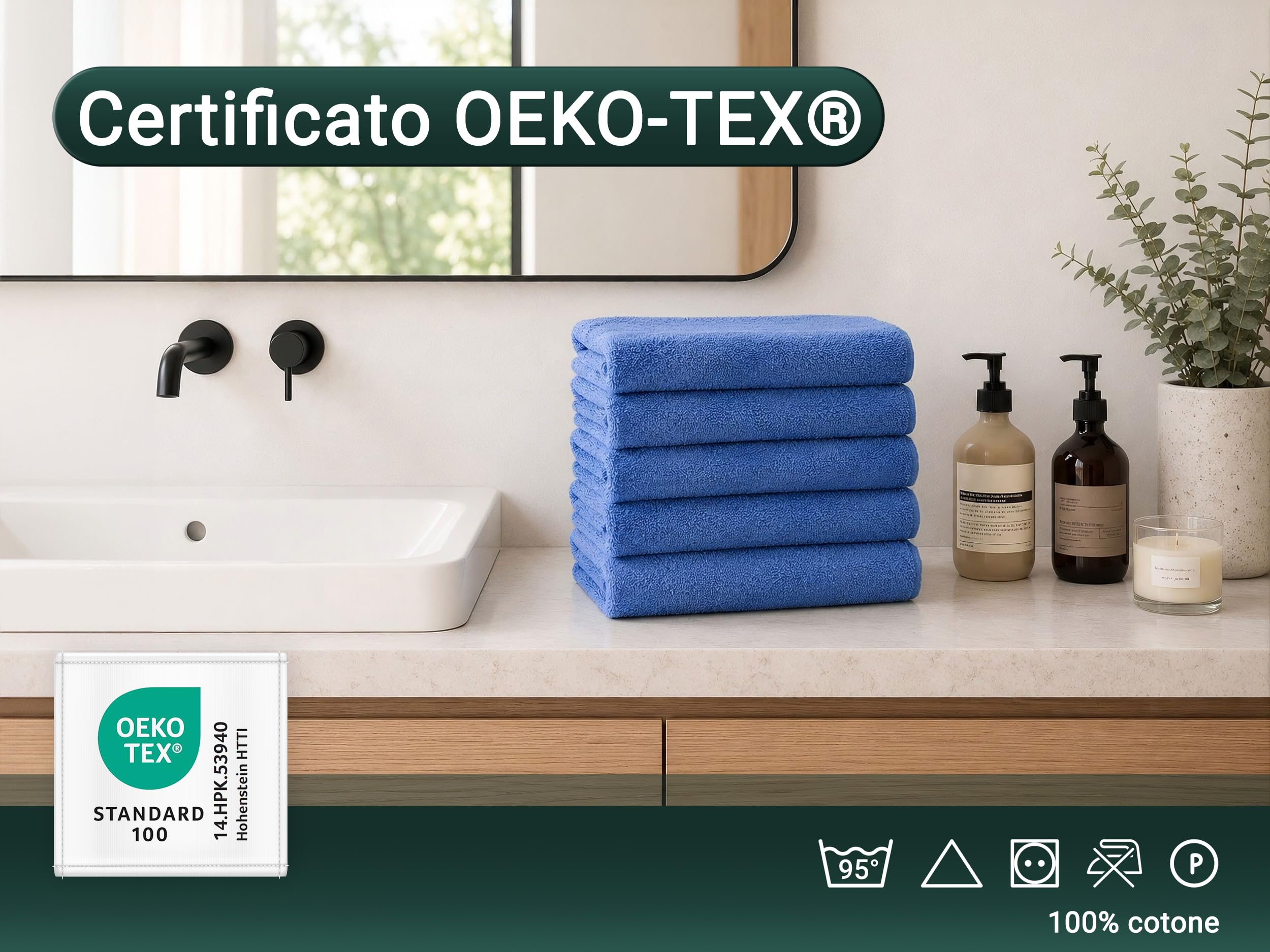 ZOLLNER Set da 10 asciugamani 50x10 cm – morbidi e assorbente - blu | con pratico gancetto – lavabile a 95°C – Cotone – Qualitá alberghiera