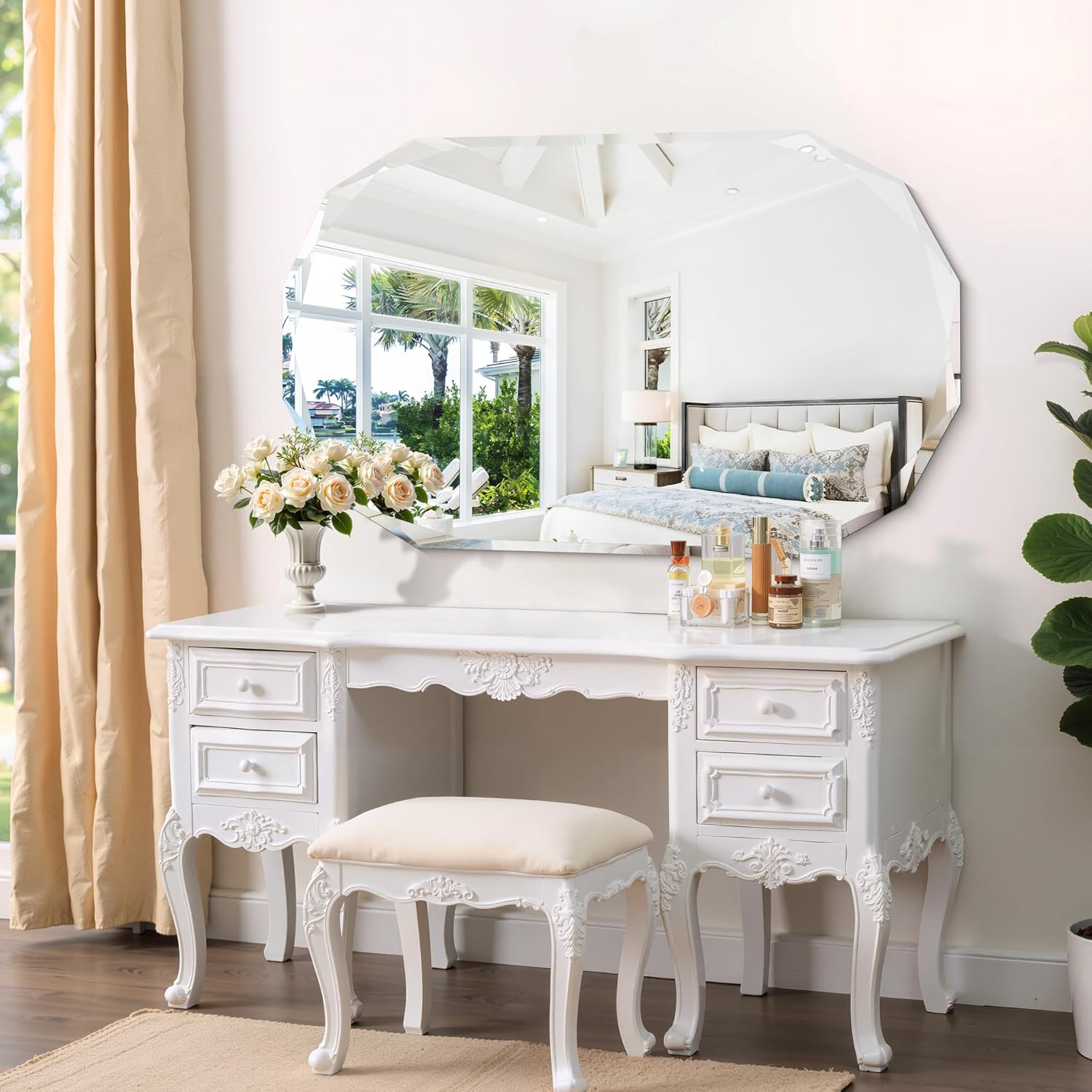 GLASHOM Frameless Bathroom Mirror, 30x48 inch Beveled Bathroom Mirror Wall Mounted, Modern Frameless Mirror for Bathroom, Living Room, Entryway Mirror Horizontal or Vertical