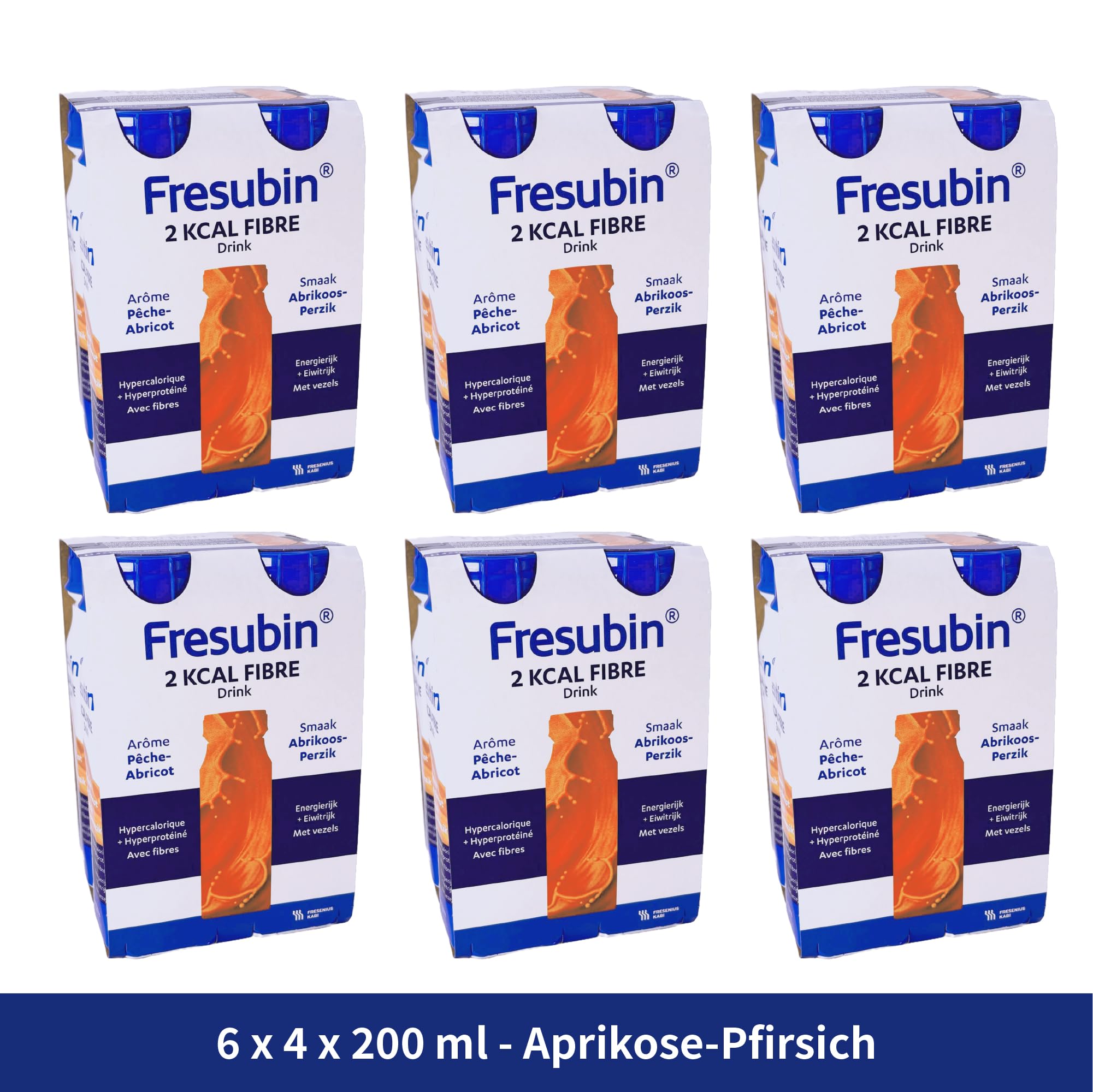 Fresubin 2 KCAL FIBRE Drink Aprikose-Pfirsich 24x200ml- Hochkalorische Trinknahrung mit 20g Eiweiß und Ballaststoffen von Fresenius Kabi, 400 kcal pro Flasche, ideal bei Mangelernährung