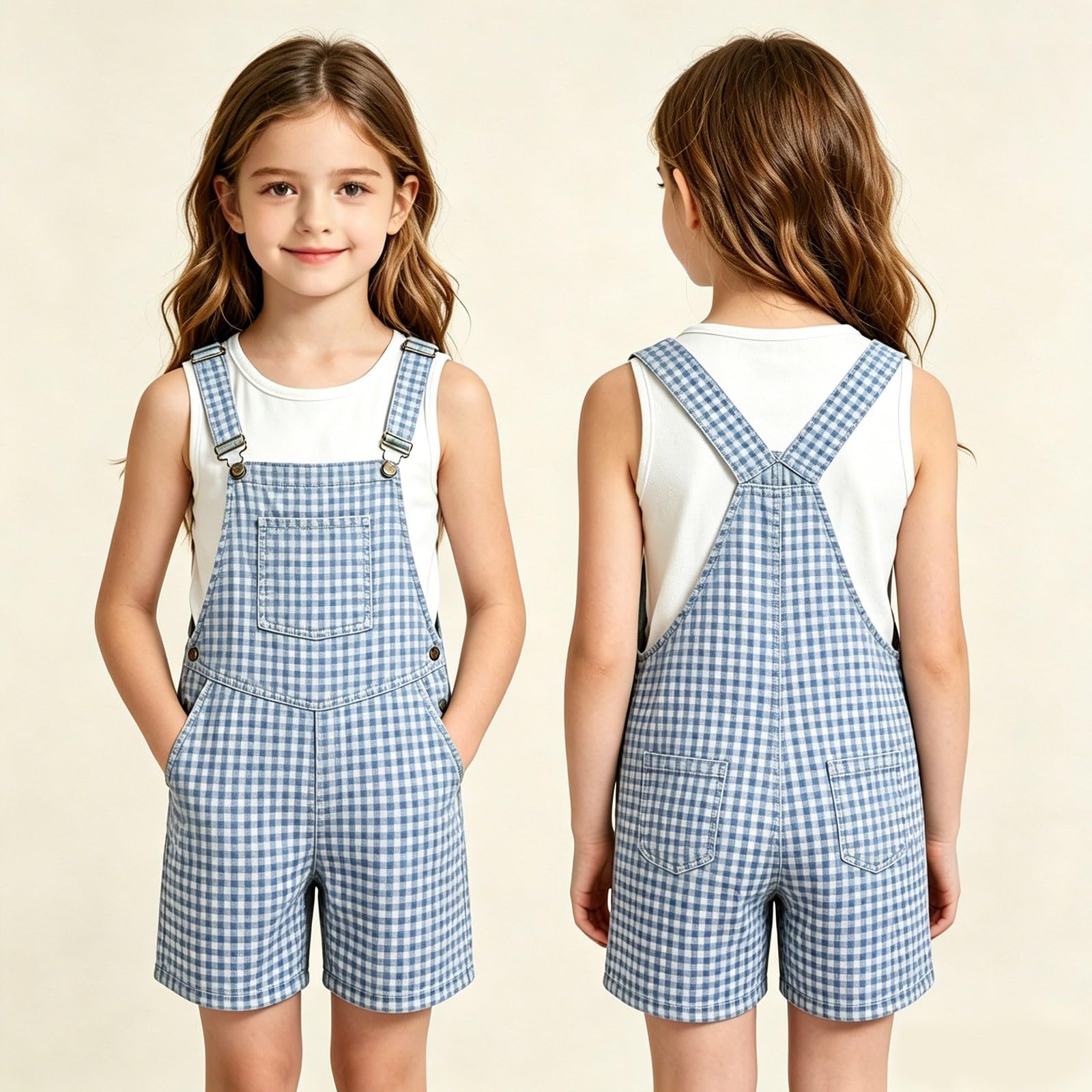Mono informal británico a cuadros y para niños y niñas con diseño estilo peto. talla grande