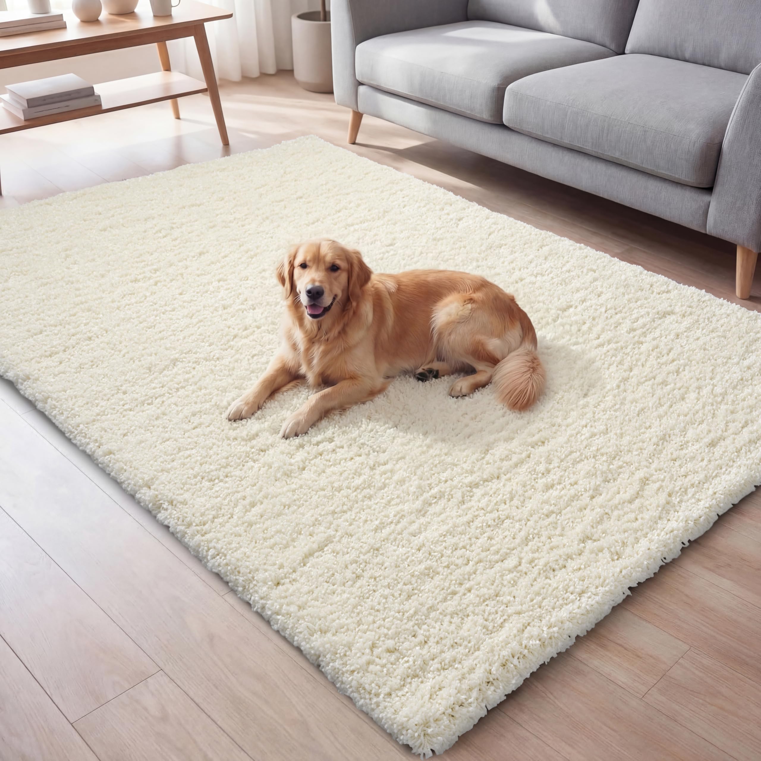 Ruglenza Shaggy Area Rug 200x290 cm Cream - Extra Large Fluffy Rug, Ultra Thick 45mm Deep Pile, OEKO-TEX Certified, Soft Shaggy Carpet with Jute Backing, Ideal for Living Room & Bedroom