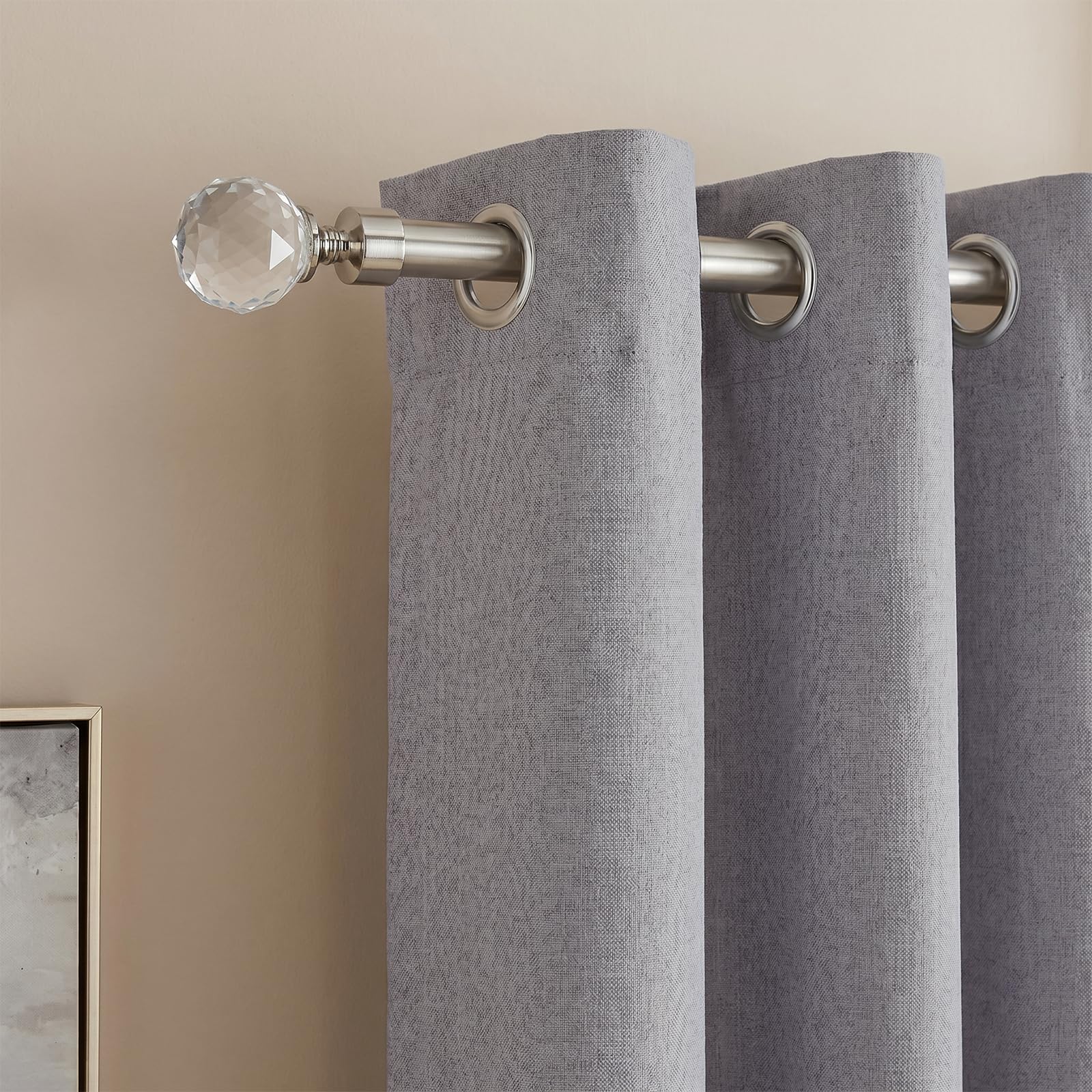OHS Curtain Poles for Eyelet Curtains Crystal Ball, 120-220 Extendable Curtain Poles 16mm Sturdy Metal Rod & Finials Adjustable Window Curtains Poles Brackets Included Easy To Install, Gun Metal