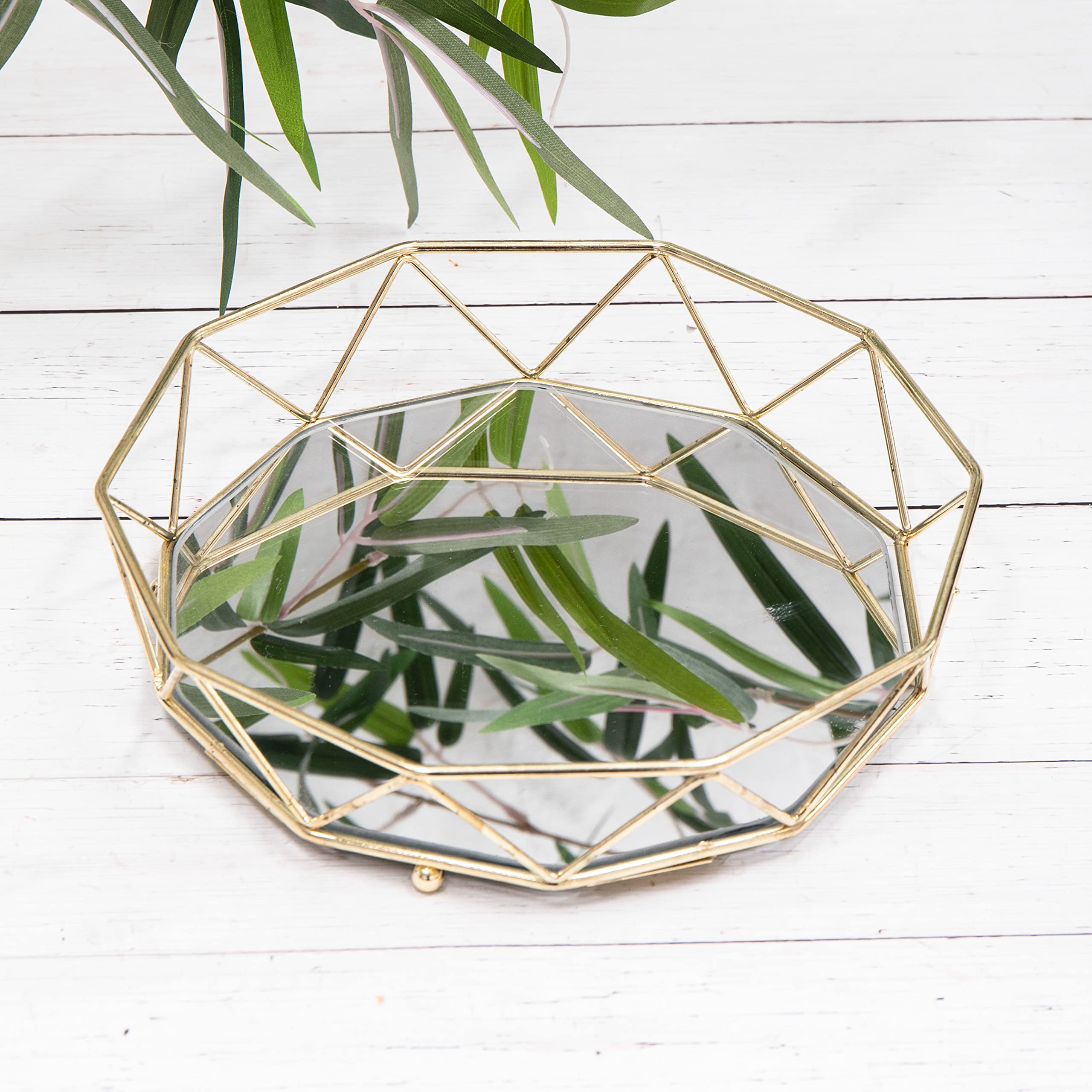 Gold Geometric Metal Mirror Glass Candle Plate Perfume Decorative Display Tray