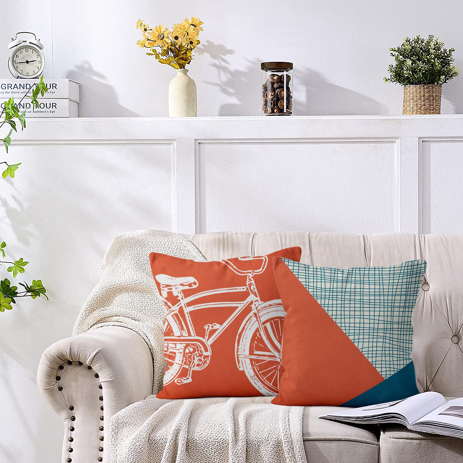 Demetex Federe Cuscino Autunnali 45x45 Cm Arancione, Set Da 2 In Misto Lino Per Divano E Letto