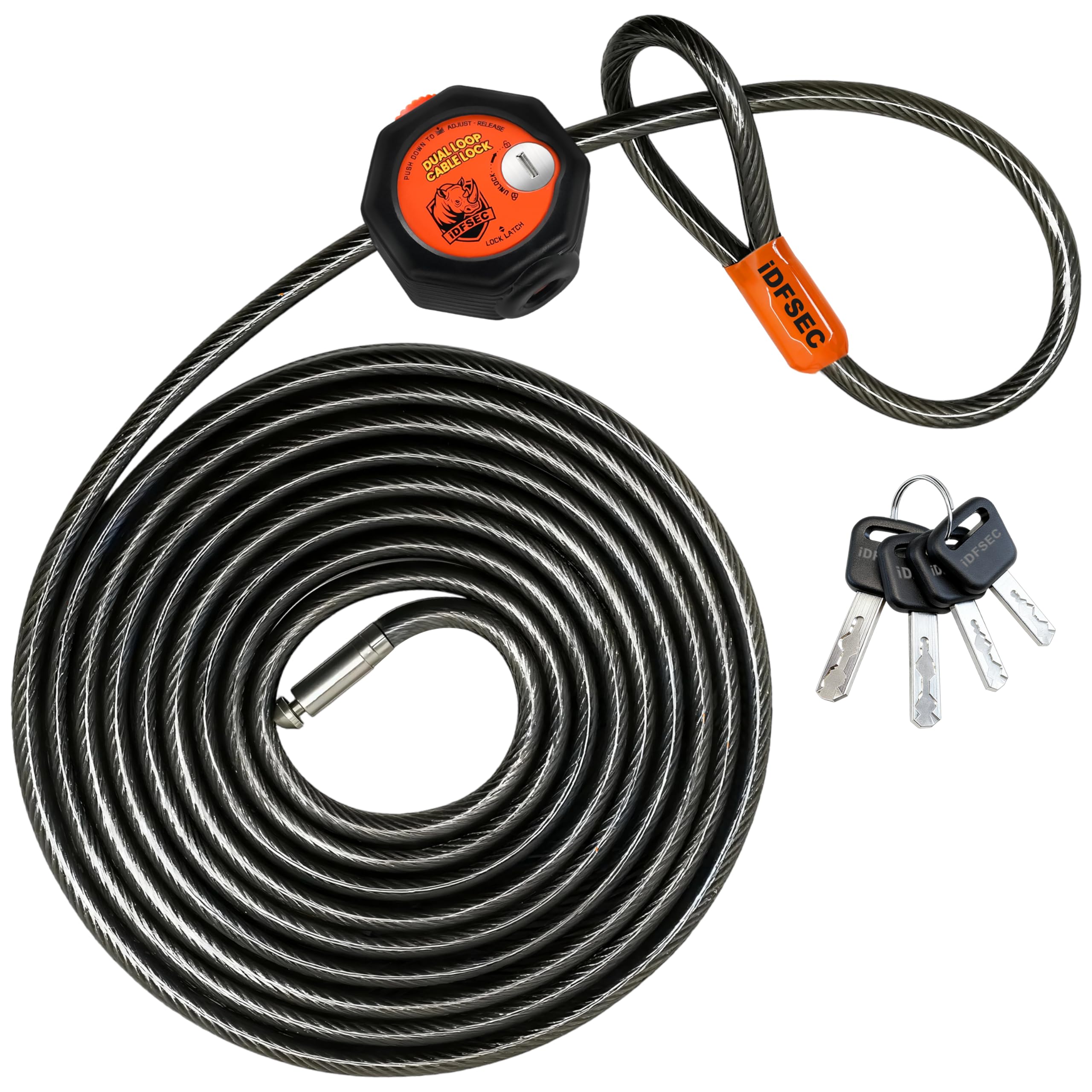 iDFSEC Heavy Duty Adjustable Cable Lock with 4 Keys | 15' x 3/8" Weatherproof Dual Cinch…