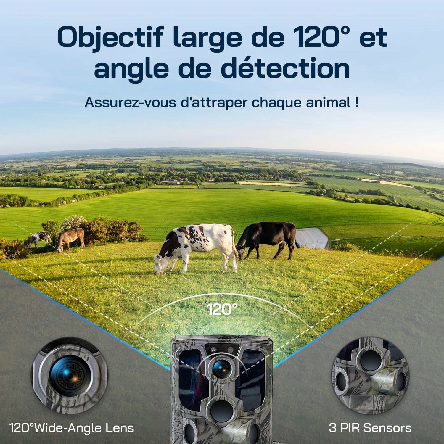 WOLFANG 4G Caméra de Chasse Solaire Extérieure avec Carte SIM, 2.5K Caméra Surveillance sur Batterie avec Détecter l'alarme, Vision Nocturne, IP66 Etanche, Audio Bidirectionnel