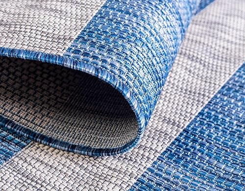 Miniatura 6 de Unique Loom Outdoor Striped Collection - Alfombra envejecida a rayas (2 x 6 pies 1 pulgada, alfombra de pasillo, azulgris)