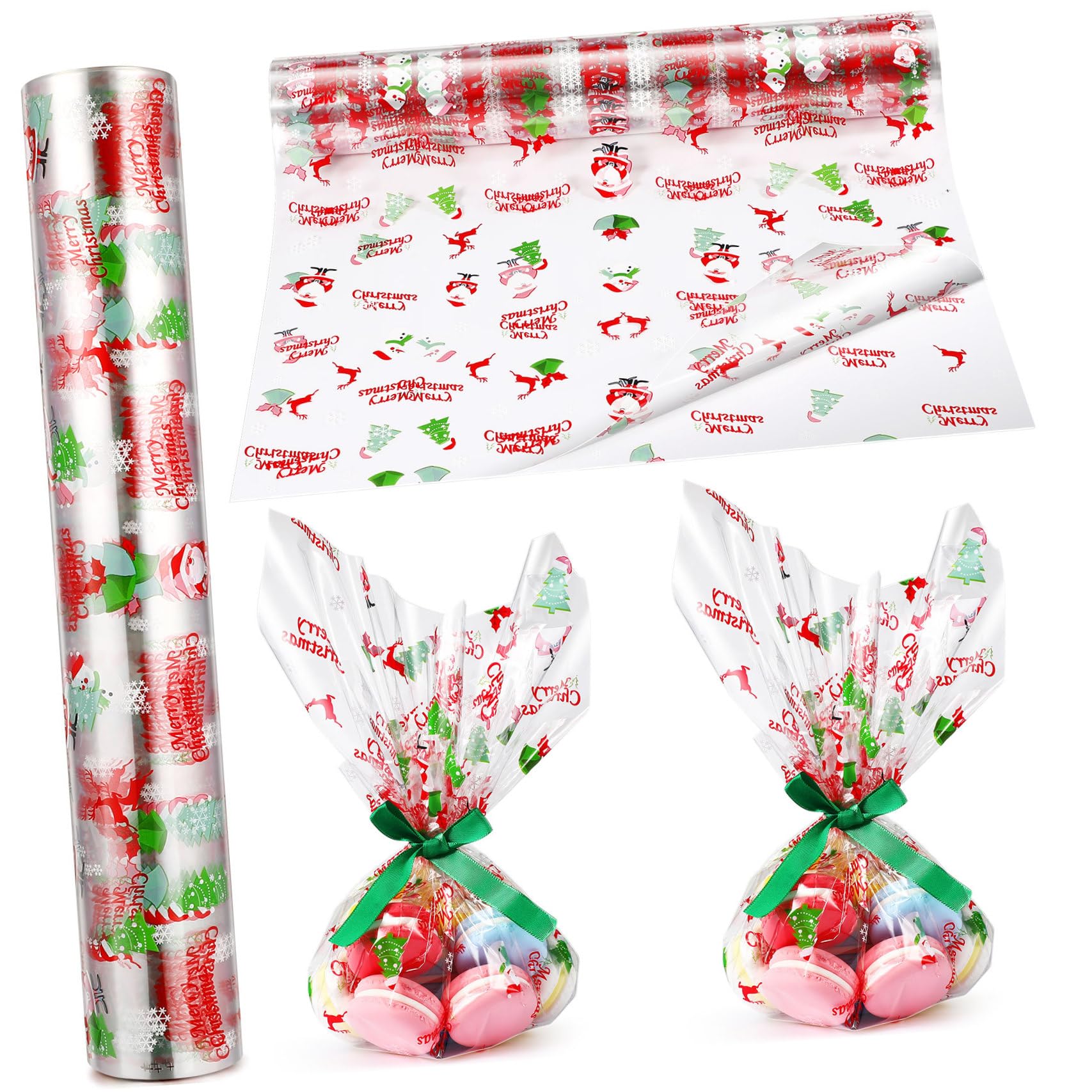 Toyvian Cellophane Trasparente Per Natale Di Carta Da Regalo Stampato Babbo Natale Per Confezionare Cesti Regalo Scatole e Oggetti Decorativi
