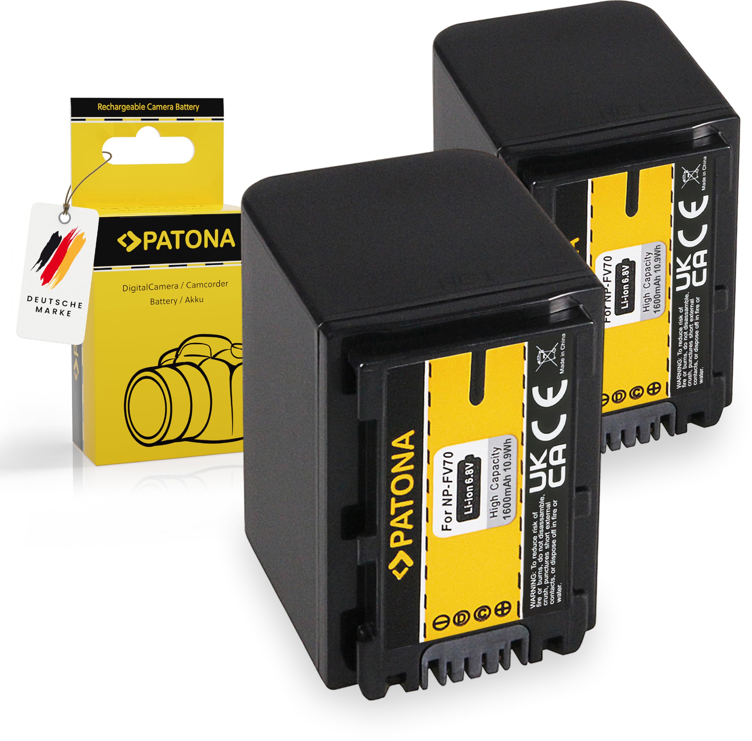 PATONA 2X NP-FV70 Akku 1600mAh – Ersatz für Sony NP-FV70 – für Handycam FDR-AX100E, HDR-CX/PJ-Serie, DCR-Serie, NEX-VG10/VG30 – Doppelpack für Lange Familienvideos und Vlogs