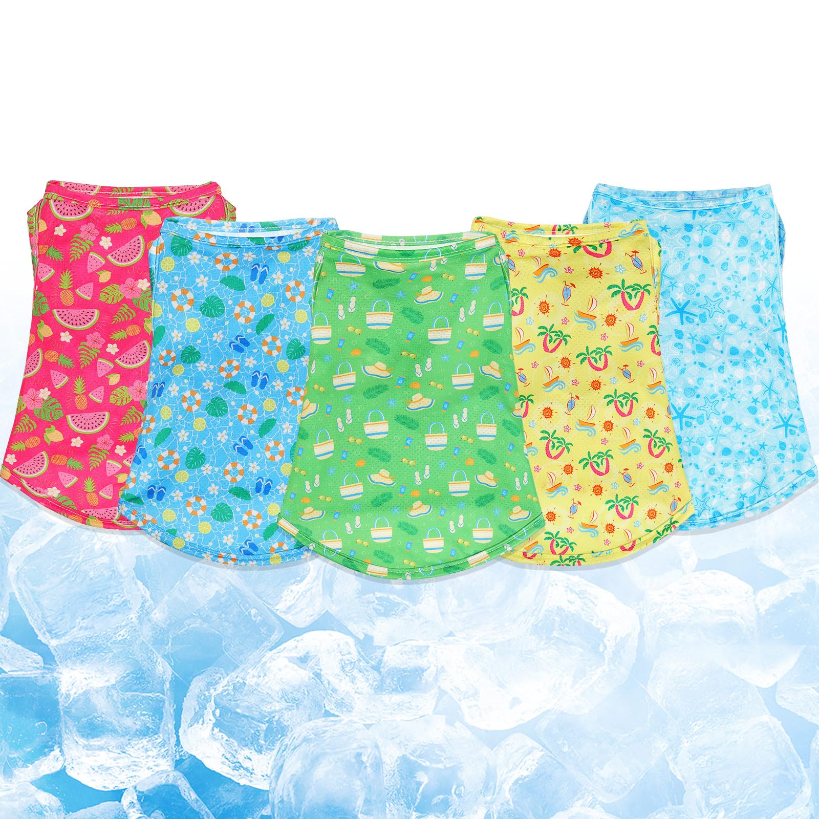 Dansydaisy 5 Pack Dog Cooling Shirts Quick Dry Vest Mesh Breathable Instant Cooling Dog Vest Lightweight Summer Beach Hawaii Jacket Collar for Outdoor