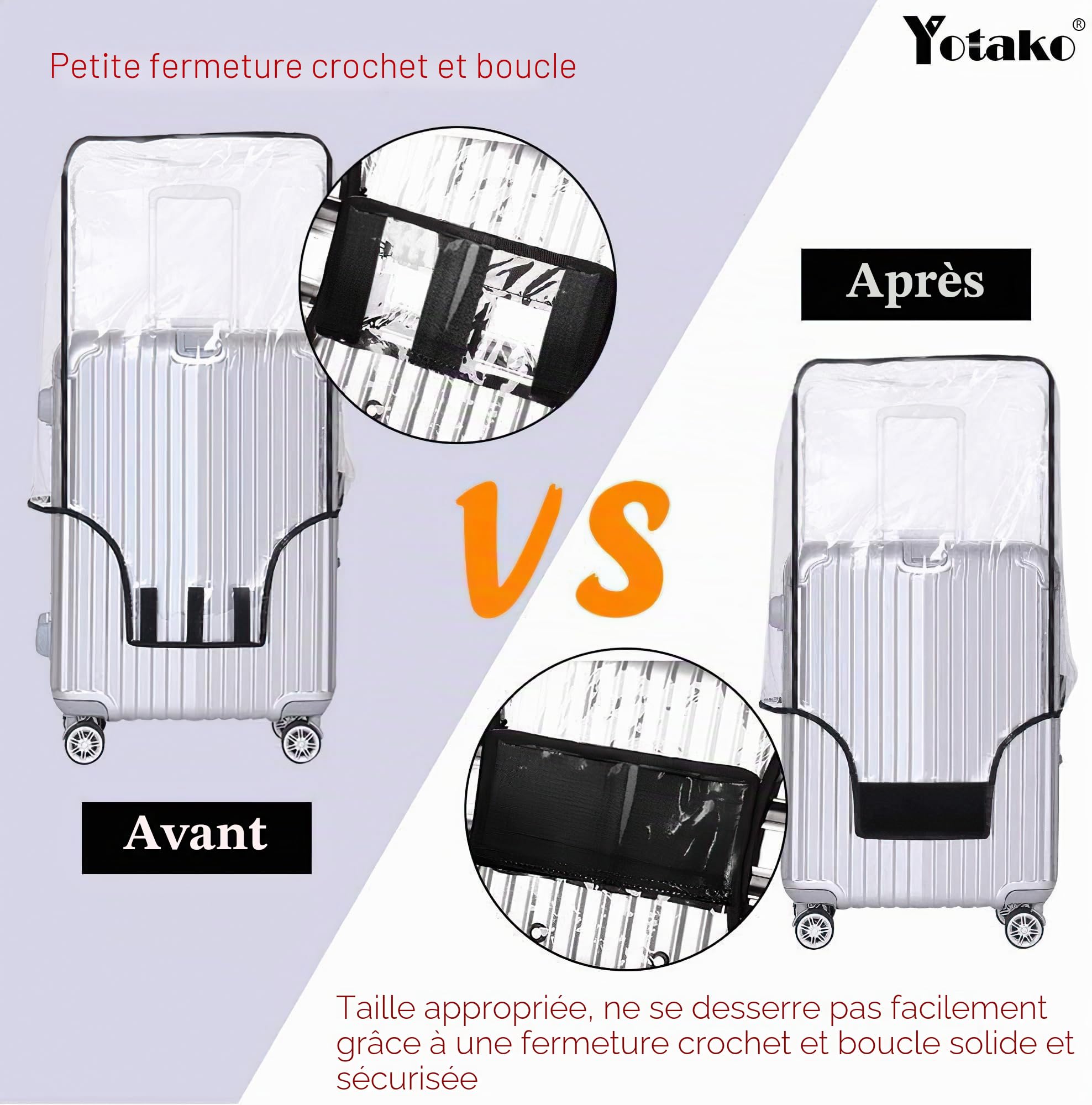Yotako Housse de Protection en PVC Transparent pour Valise de 50,8 cm, 61 cm, 71,1 cm, 76,2 cm, Transparent, 71 cm, Housse de Bagage de Voyage Portable