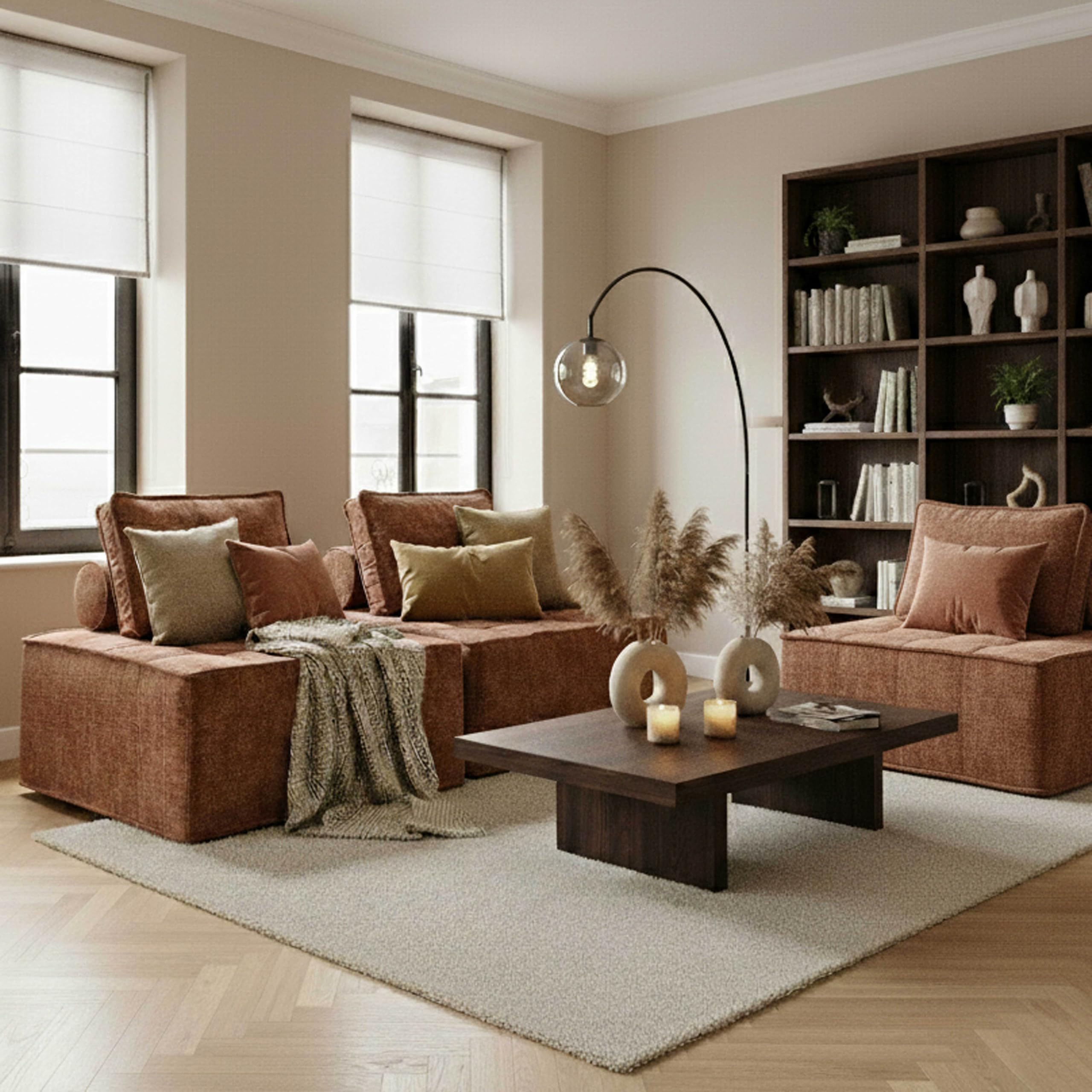 Oviala Tiby Modulares Sofa, 3-Sitzer, Stoff mit Kissen, Terrakotta, L 255 cm