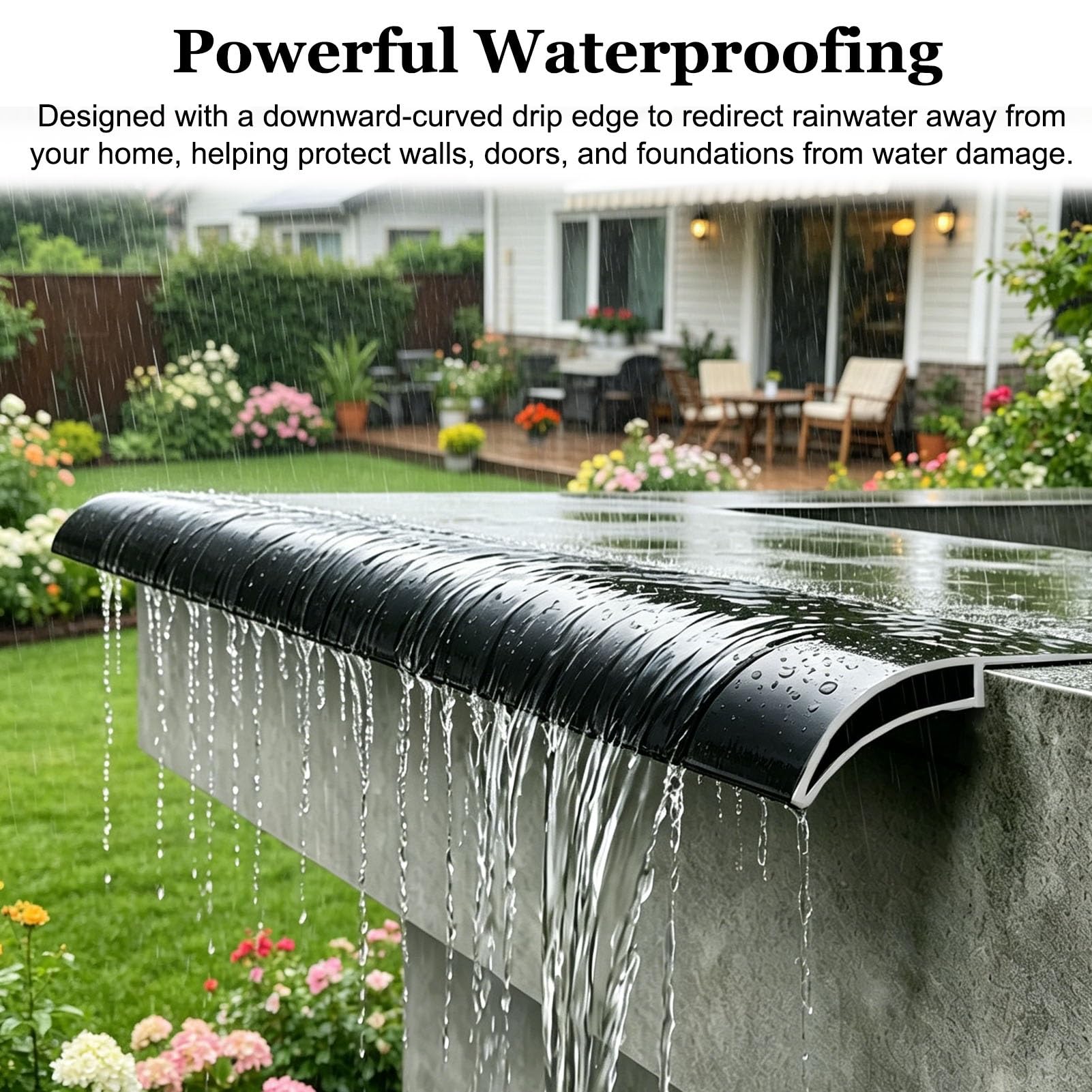 Borde de Goteo Borde Exterior Antigoteo para Puerta de 1,25 m, Burlete Deflector de Lluvia para Ventana de Aluminio, Barrera Impermeable para Alféizar, Desviador de Lluvia(Black,50mm (2"))