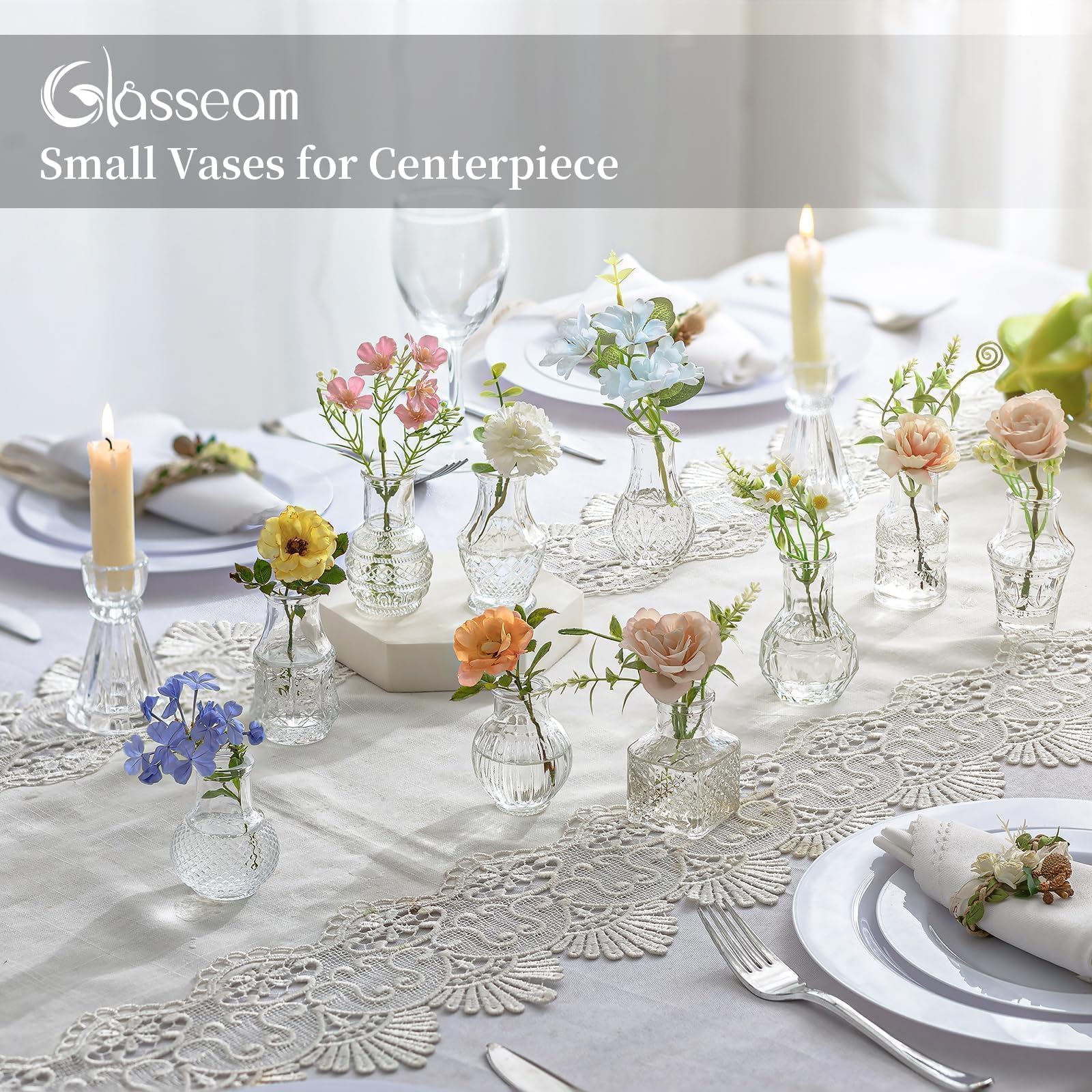Glasseam Kleine Vasen Glas für Hochzeit: 40 Stück Mini Glasvase Klar Set | Vintage Blumenvase Klein, Tischdeko, Geburtstag Party, Wohnzimmer, Tisch, Home Deko