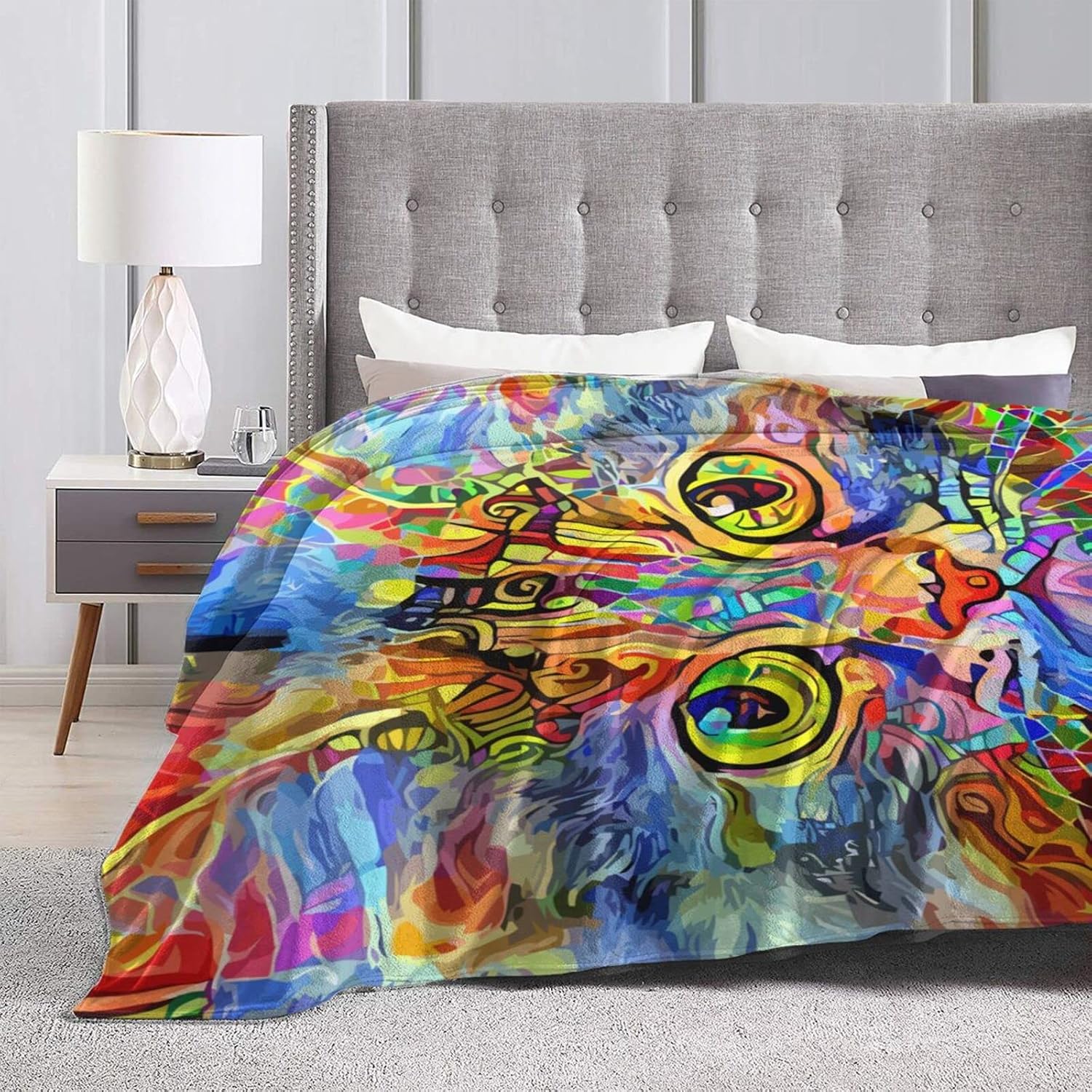 Abstractionist Cat Throw Blanket 80"x60" Super Soft Flannel Blanket Fuzzy Cozy Blanket