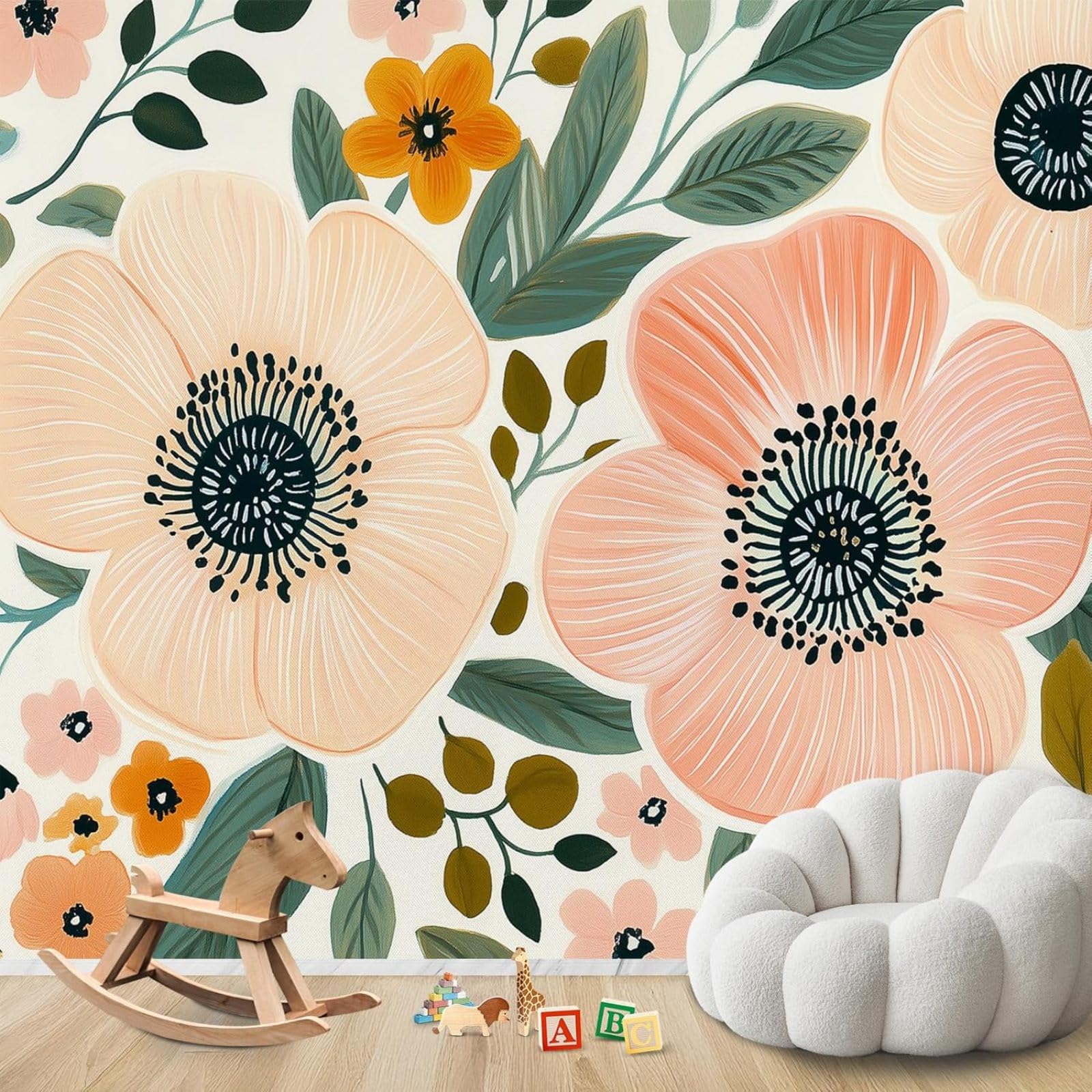Hgjdjhnf Girls 3D Mural Photo Wallpaper Spring Flowers Wild Flowers Room Non-Woven Modern Living Room Bedroom Children's Room Wall Decoration Motif Wallpaper,400Cmx280cm Stickers - Frameless Painting - Poster