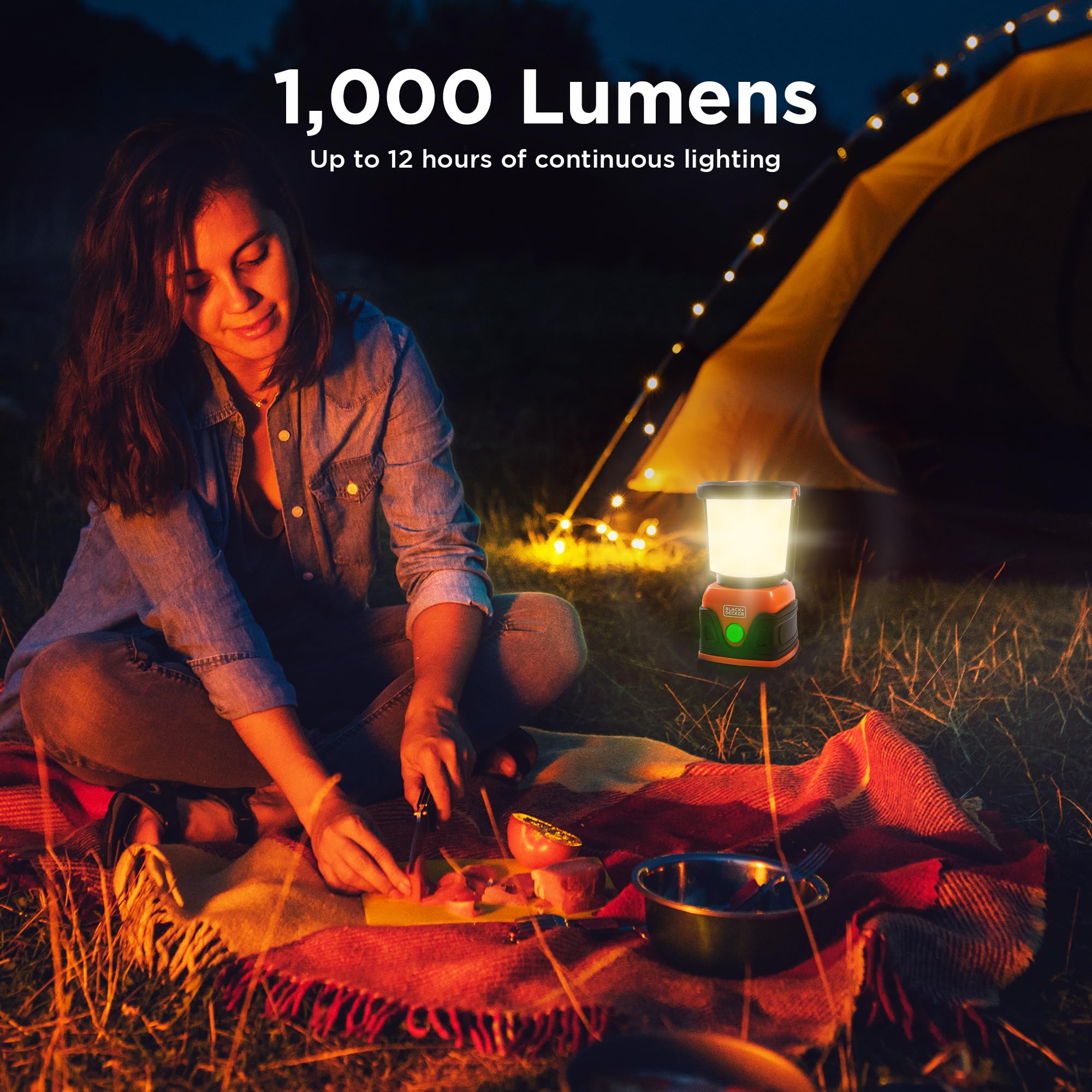 BLACK+DECKER Linterna LED recargable y banco de energía de 400 mAh, paquete de 2, linterna de 1000 lúmenes de 360° para acampar y corte de energía con modo SOS, 12 horas de potencia, multiblanco, 7