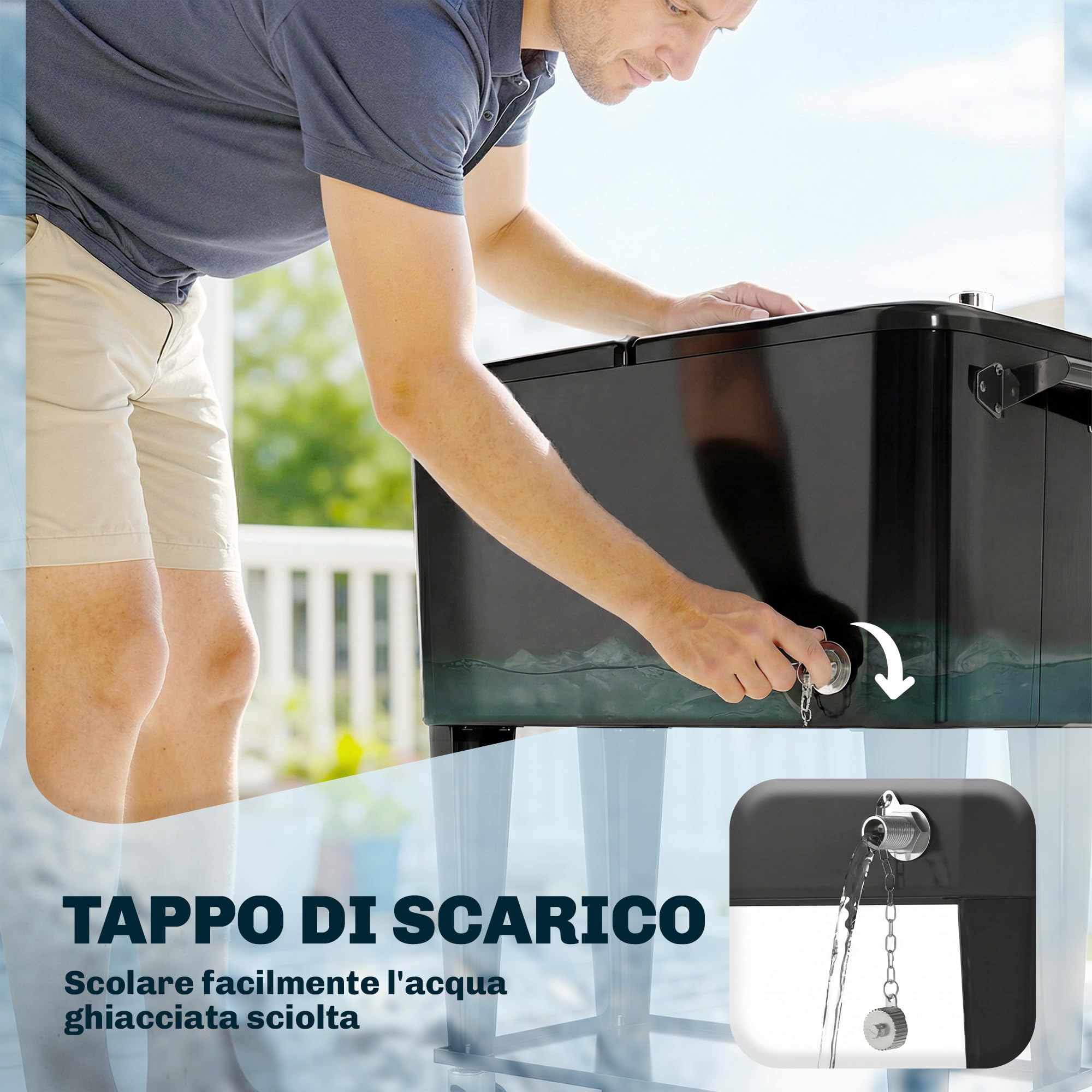 Outsunny Nevera de jardín de 76 l, carro para comida de jardín con estante, abrebotellas, ruedas bloqueables, archivador de tapones, portátil para bebidas, bar, patio y fiestas, color negro