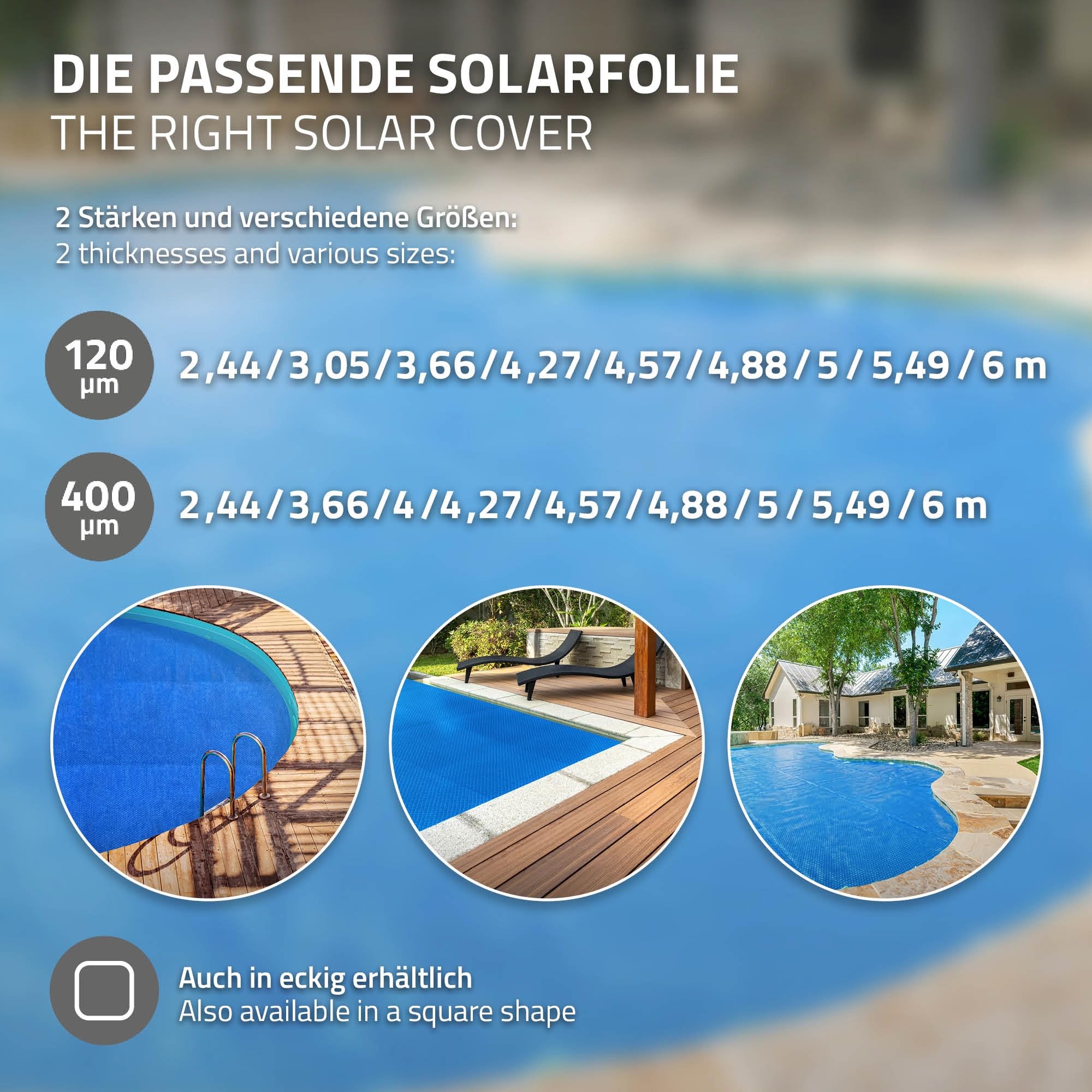 ECD Germany Bâche Solaire de Piscine Ronde Ø 366 cm Bleue, 120µm, Film à Bulles Découpable