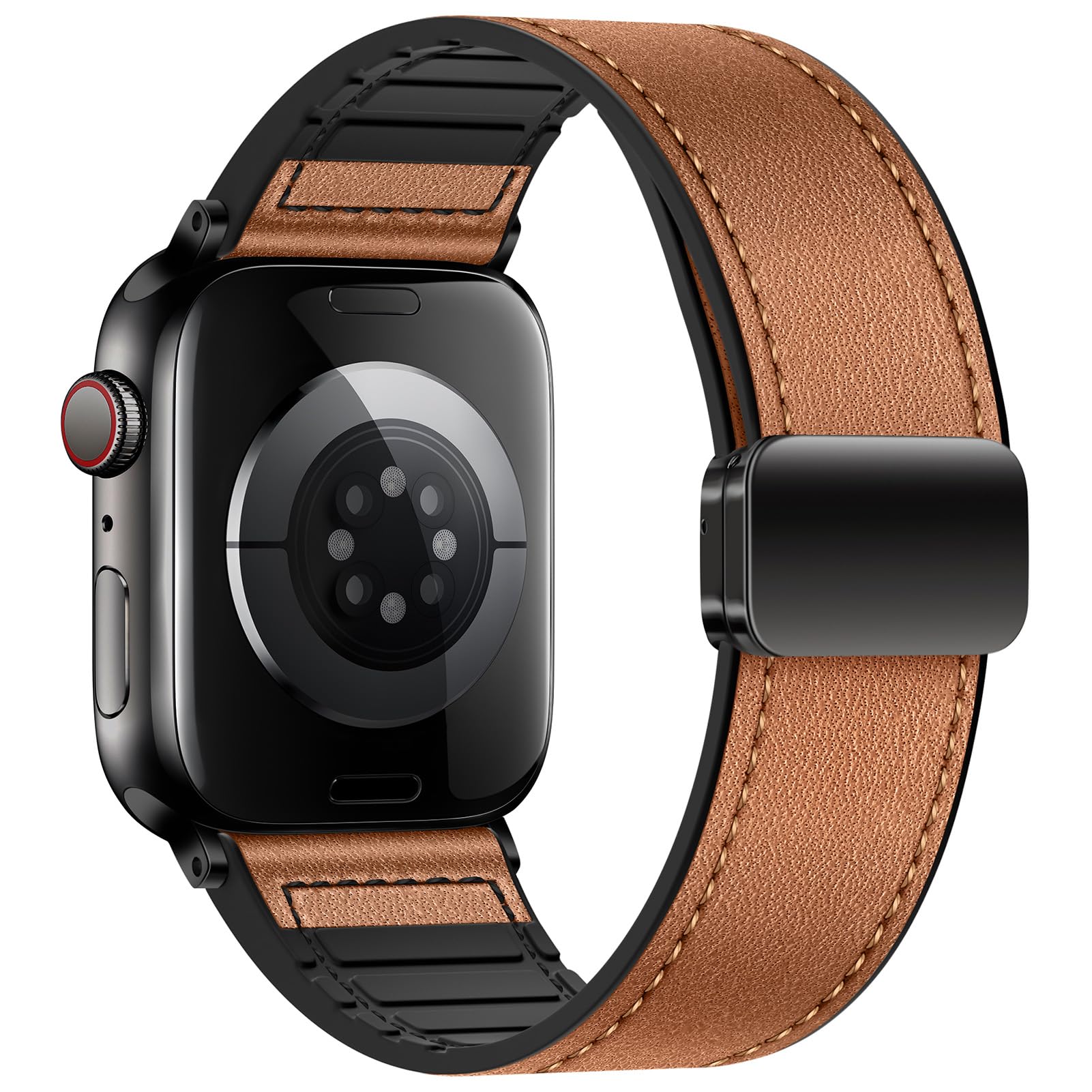Eweison Genuine Leather Band Compatible with Apple Watch Band 44mm 45mm 46mm 49mm for Men Women,Adjustable Magnetic Strap Top Grain Leather Wristband