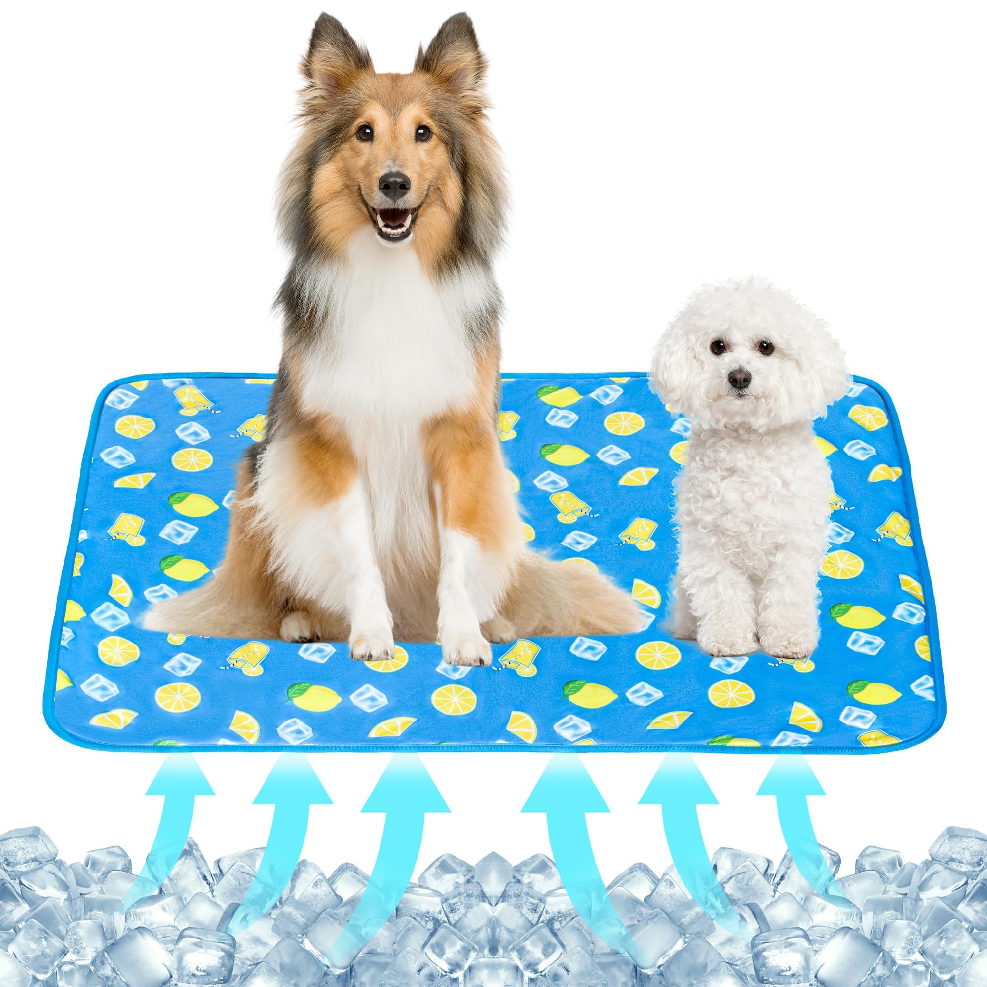 NACOCO Summer Pet Cooling Mat - Cat Dog Cushion Pad Sleeping Cool Lemon Comfortable Soft for Pets Kids and Adults (Dark Blue Lemon, L)