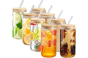 COKE CAN GLASSES WITH BAMBOO LIDS AND STRAWS | 8 PACK GLASS CUPS
