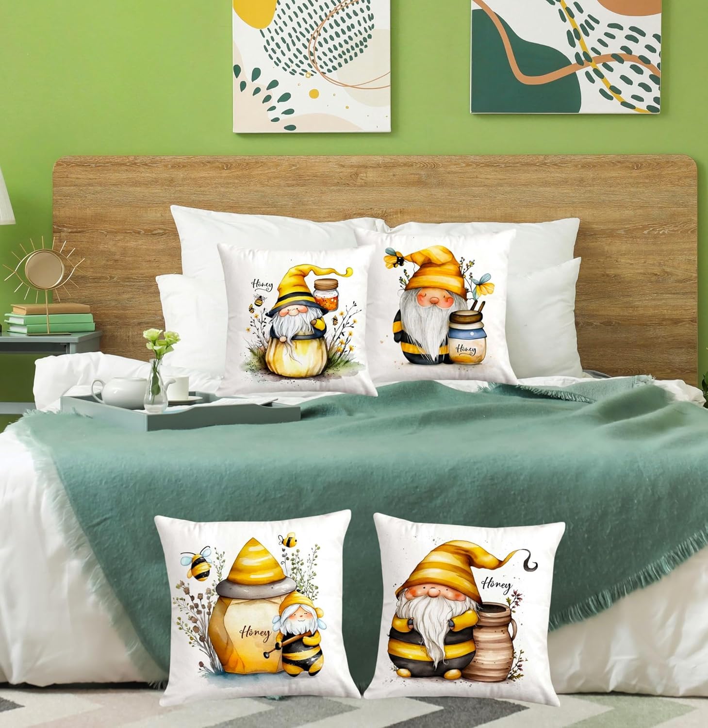 4 Cushion Covers 45 x 45 cm – Modern Decorative Cushion Covers, Soft Touch, Invisible Zip, Cushion Bed, Sofa Car, Pillows, Home Decoration (Honey)