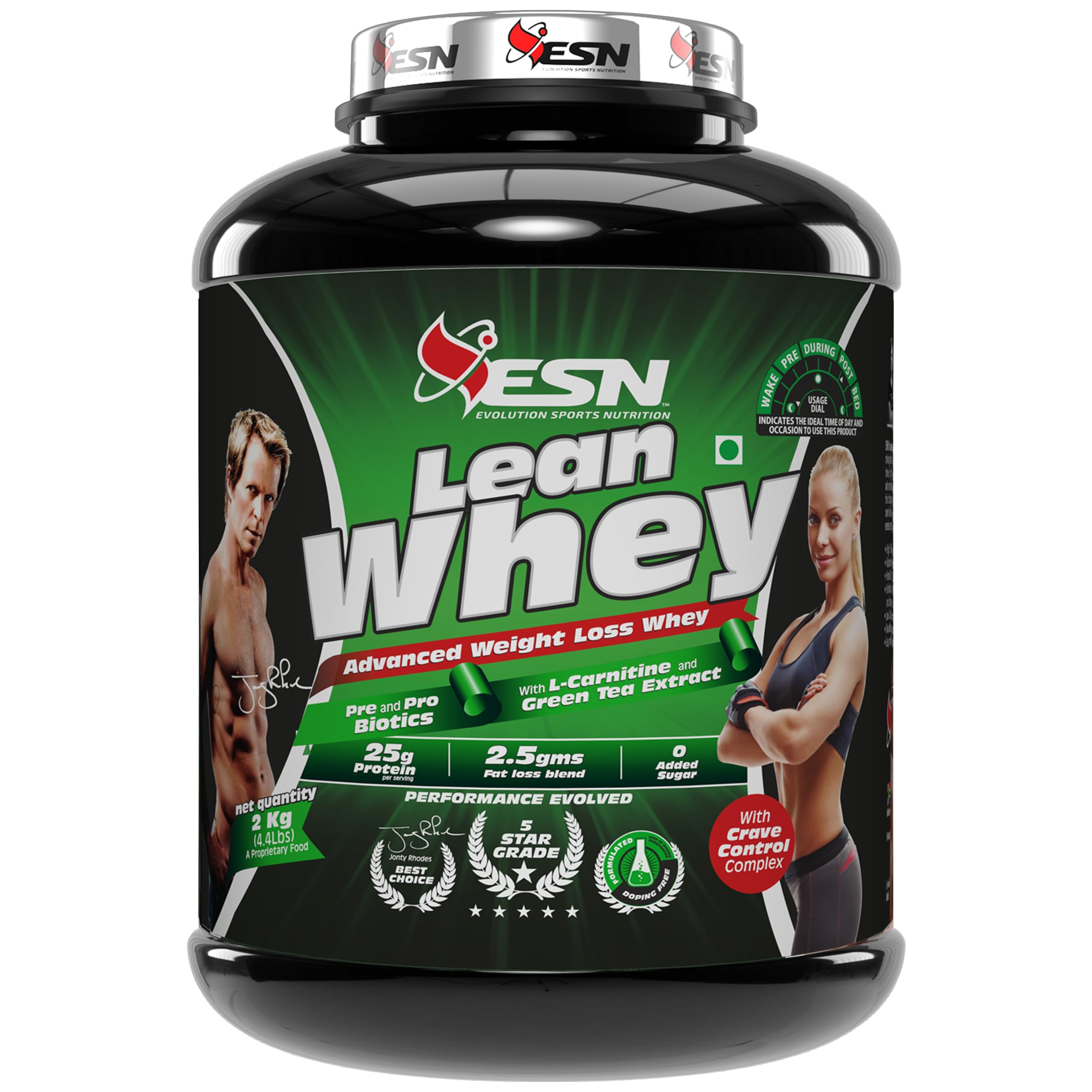 ESN Lean Whey Protein, 2kg (4.4lbs), Chocolate, 25g Protein, 200mg Green Tea Leaf Extract, 1g Acetyl L-carnitine Hcl, Increase Strength & Performance