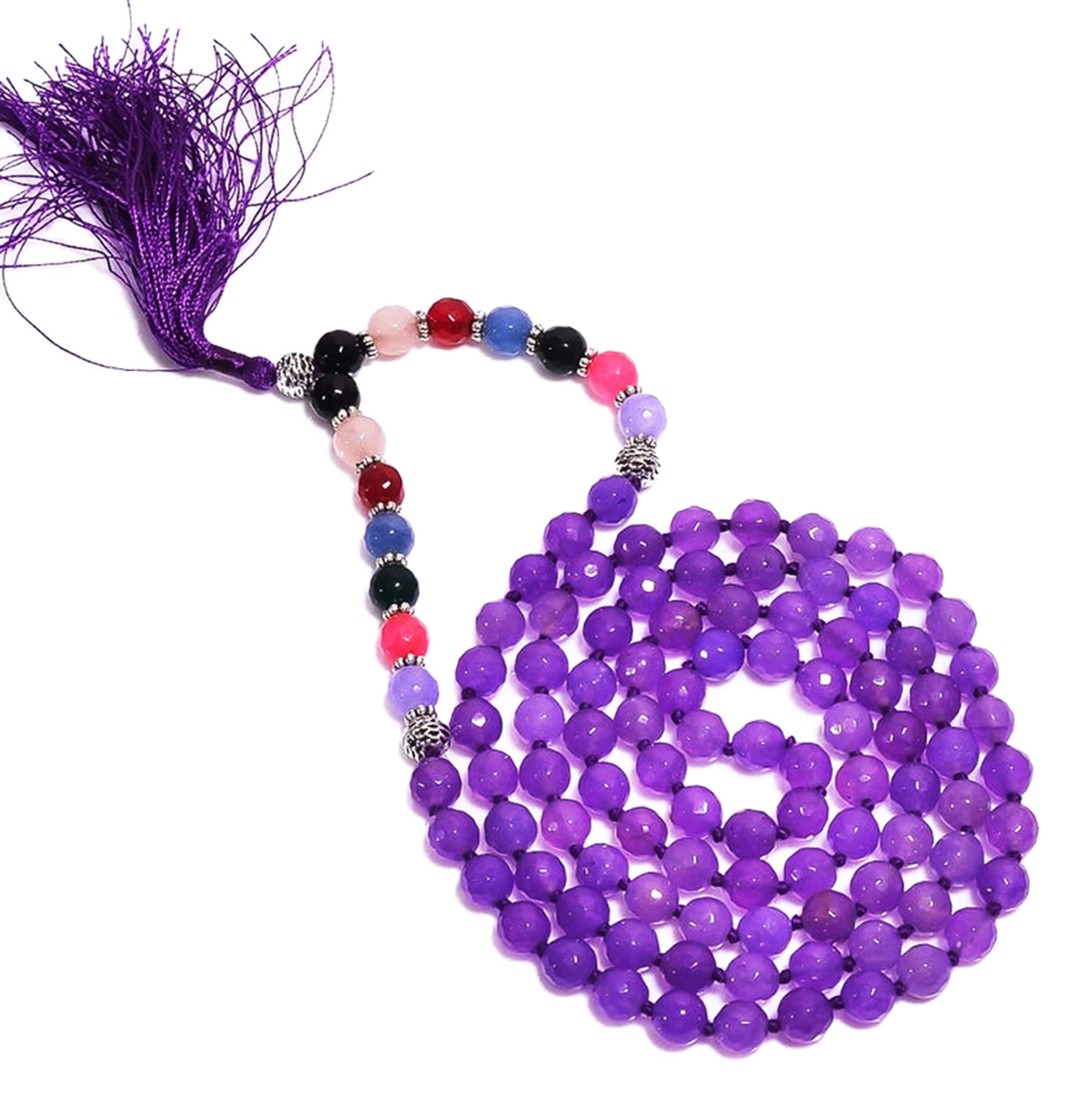 Collier mala améthyste onyx multicolore 108 perles de 8mm pour lithothérapie - 2