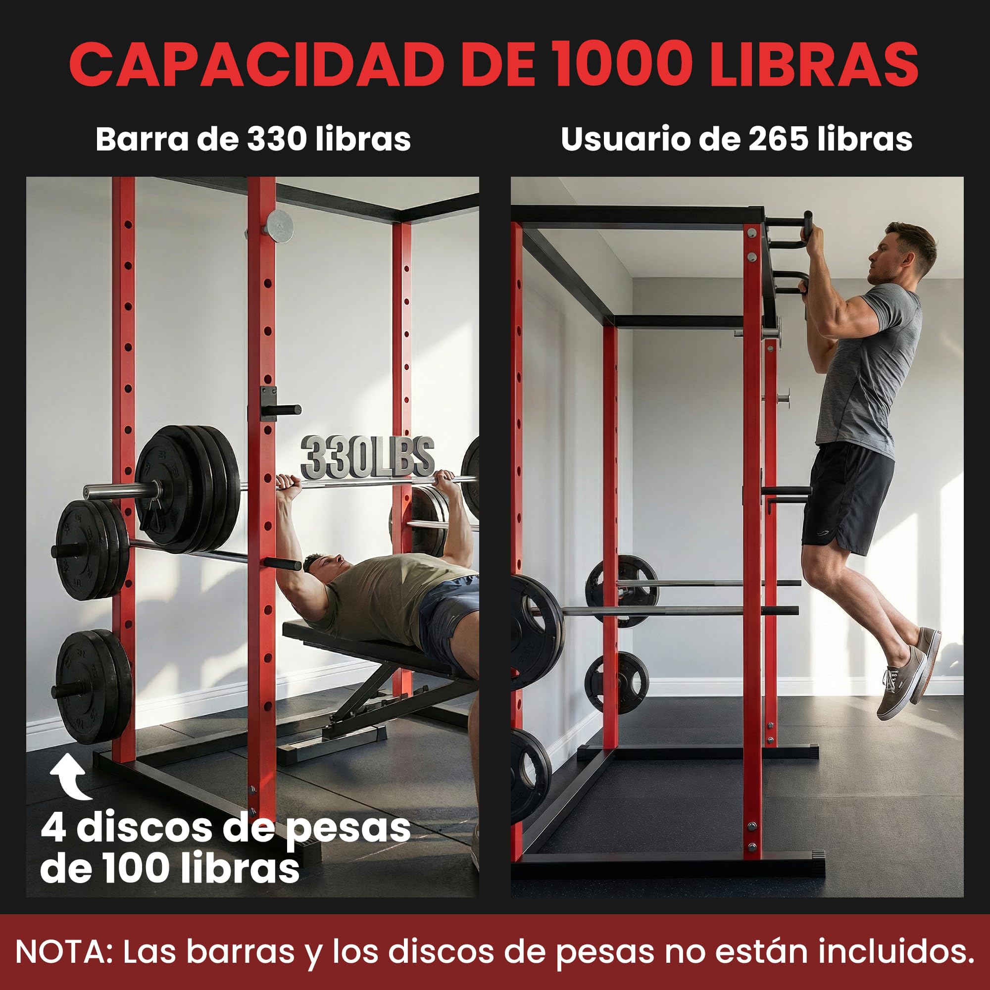 SPORTNOW Jaula de Potencia Musculación, Rack para Sentadillas con Barra de Dominadas, Estación de Fondos Ajustable en Altura, Soporte de Barra Regulable, para Casa Gimnasio, Carga 460 kg