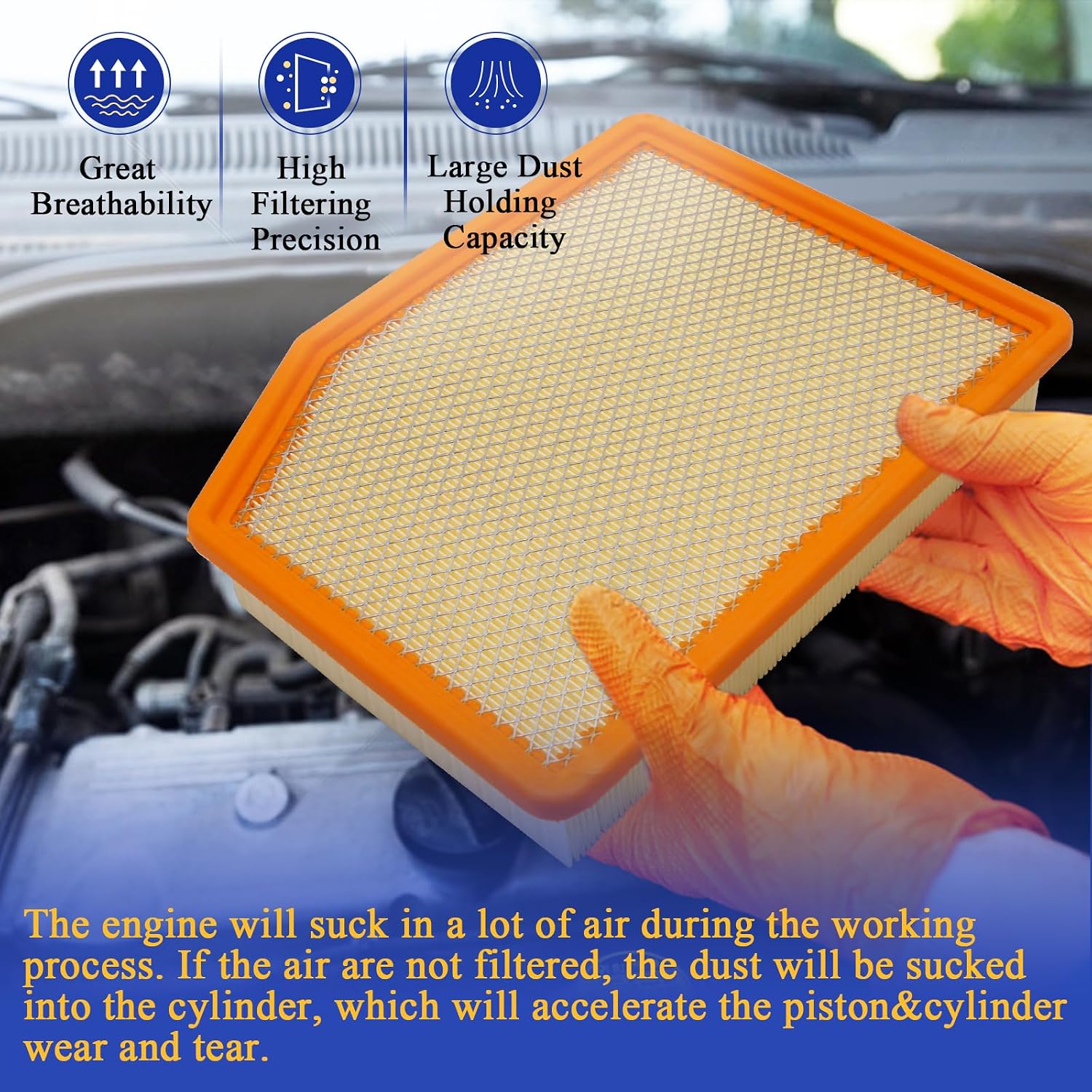 CA12404 Engine Air Filter for 2019-2022 Chevy Silverado 1500 Suburban Tahoe/GMC Sierra 1500 Yukon XL/Cadillac Escalade (Not fit for 3.0L L6 Diesel Turbocharged) A3246C, AF9243, PA99417,84121217