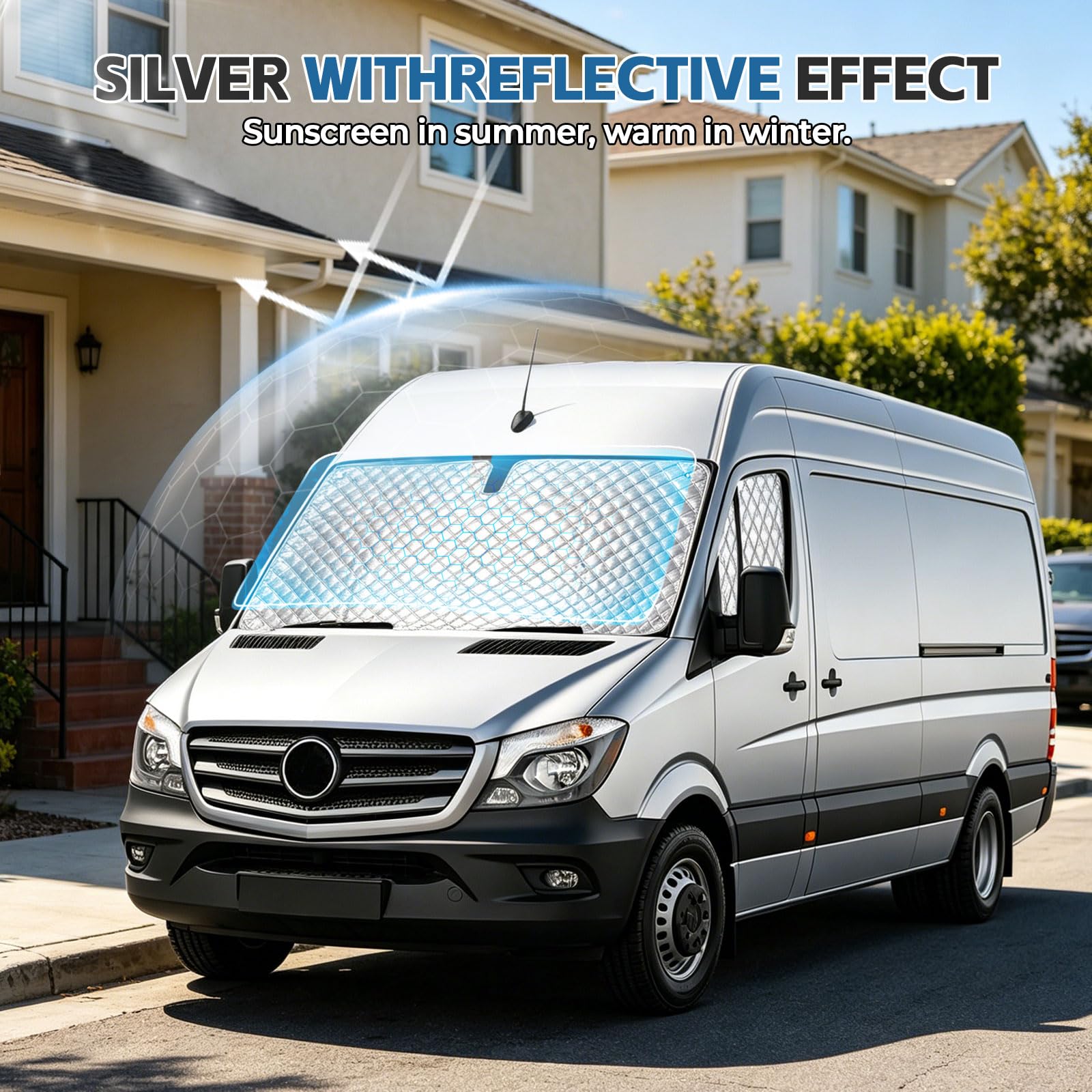 Thermomatte für Mercedes Sprinter 2006-2018, 3-teiliger Sonnenschutz für Windschutzscheibe, Isolierte Front- und Seitenfenster-Sonnenschutzabdeckung mit 18 Saugnäpfen