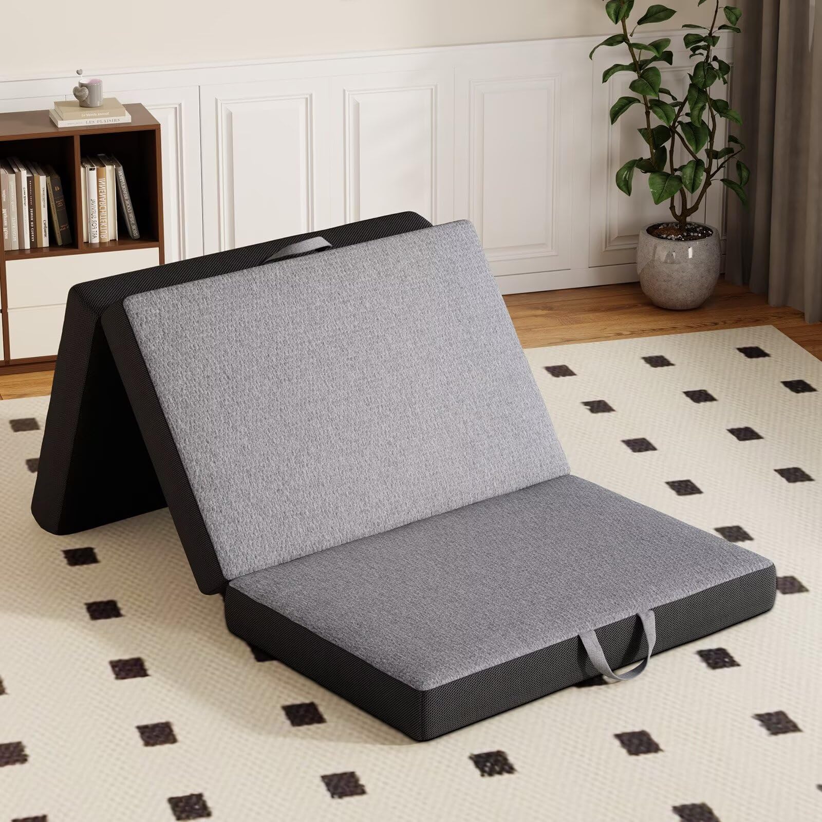 Vamcheer Tri Folding Pad - Foldable Memory Foam Pad for Travel/RV/Camping/Outdoor/Yoga, with Washable Cover, Handle & Non-Slip Bottom