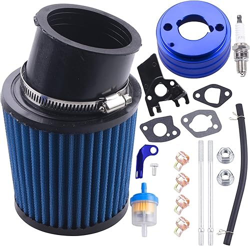 Adaptador de filtro de aire mejorado de alto rendimiento Kit de bujía de admisión para Predator 212cc 6.5 Hp Motor Mini Bike Go Kart Racing (azul)