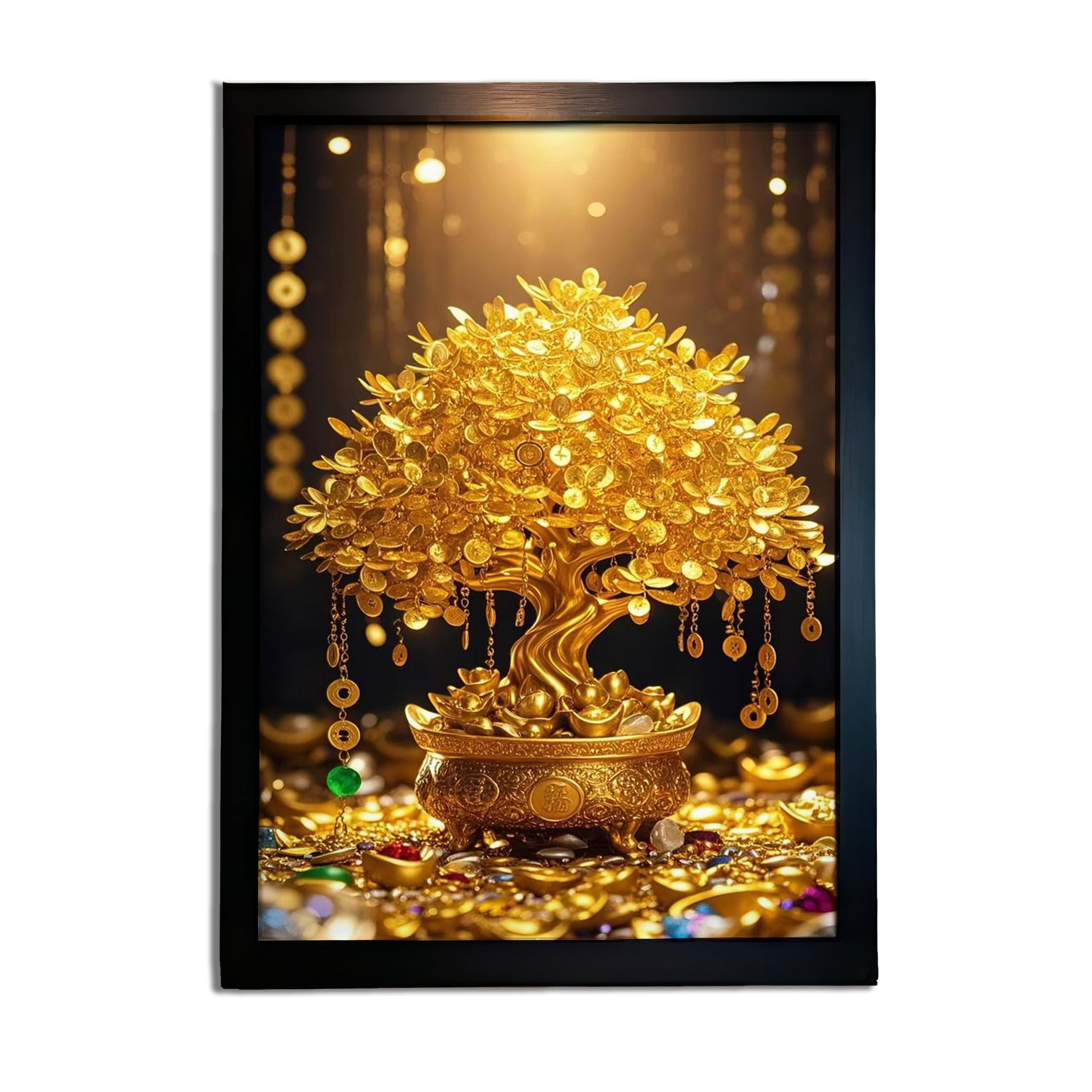 Money Tree Wall Art, Golden Fortune Tree Paintings, Wealth and Prosperity Artwork for Living Room Decor || Reliable and durable Wall Art || Stylish Photo Frame for Home & Office Decoration|| Best Gift Size 10 x 14 Inches (ISHAN)-image-19
