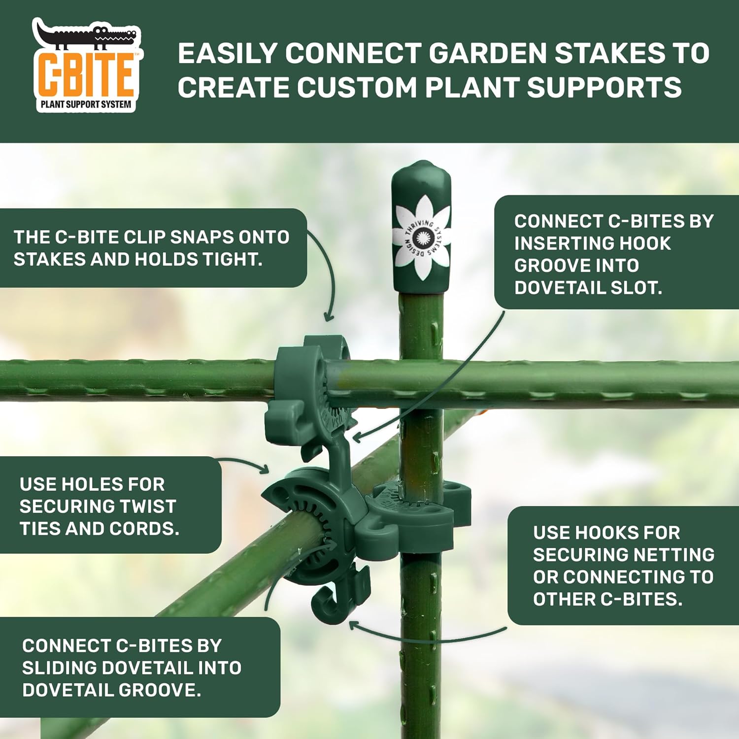 Plant Support Maker Kit – Custom DIY Trellis & Tomato Cage System, Modular Garden Stake Connectors for 7/16" Stakes, Build Trellises, Cages & A-Frames