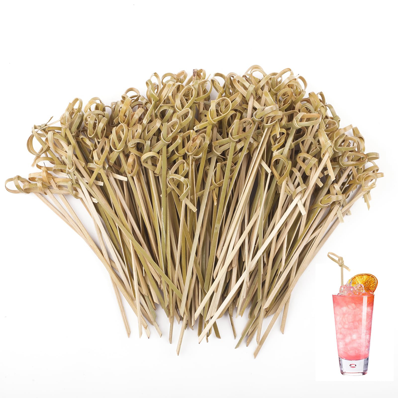 Cocktail Sticks, Natural Bamboo Skewers, Cocktail Accessories for Drinks, Fruits, Appetizers, Sandwiches, Snacks (100)