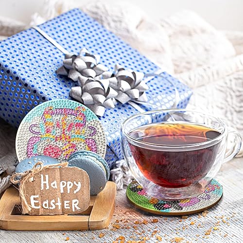 Miniatura 3 de XEFINAL 8 posavasos de pintura de diamantes de Pascua con soporte posavasos de pintura de diamantes posavasos de gnomo kits de pintura de diamantes