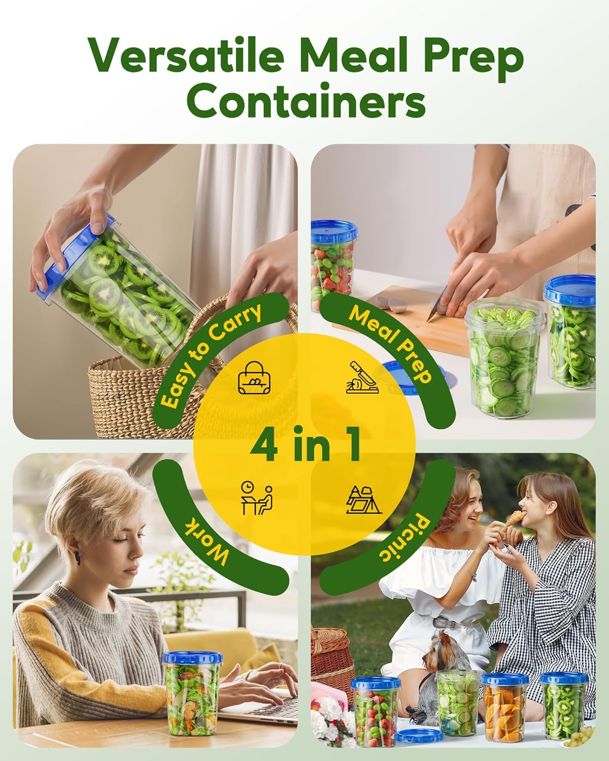 10 Pack-33oz Freezer Storage Containers Set, Plastic Food Storage Containers with Twist Top Lids, BPA Free Stackable Soup Containers for Overnight Oats/Salad/Leftover/Soup/Ice Cream - Image 7