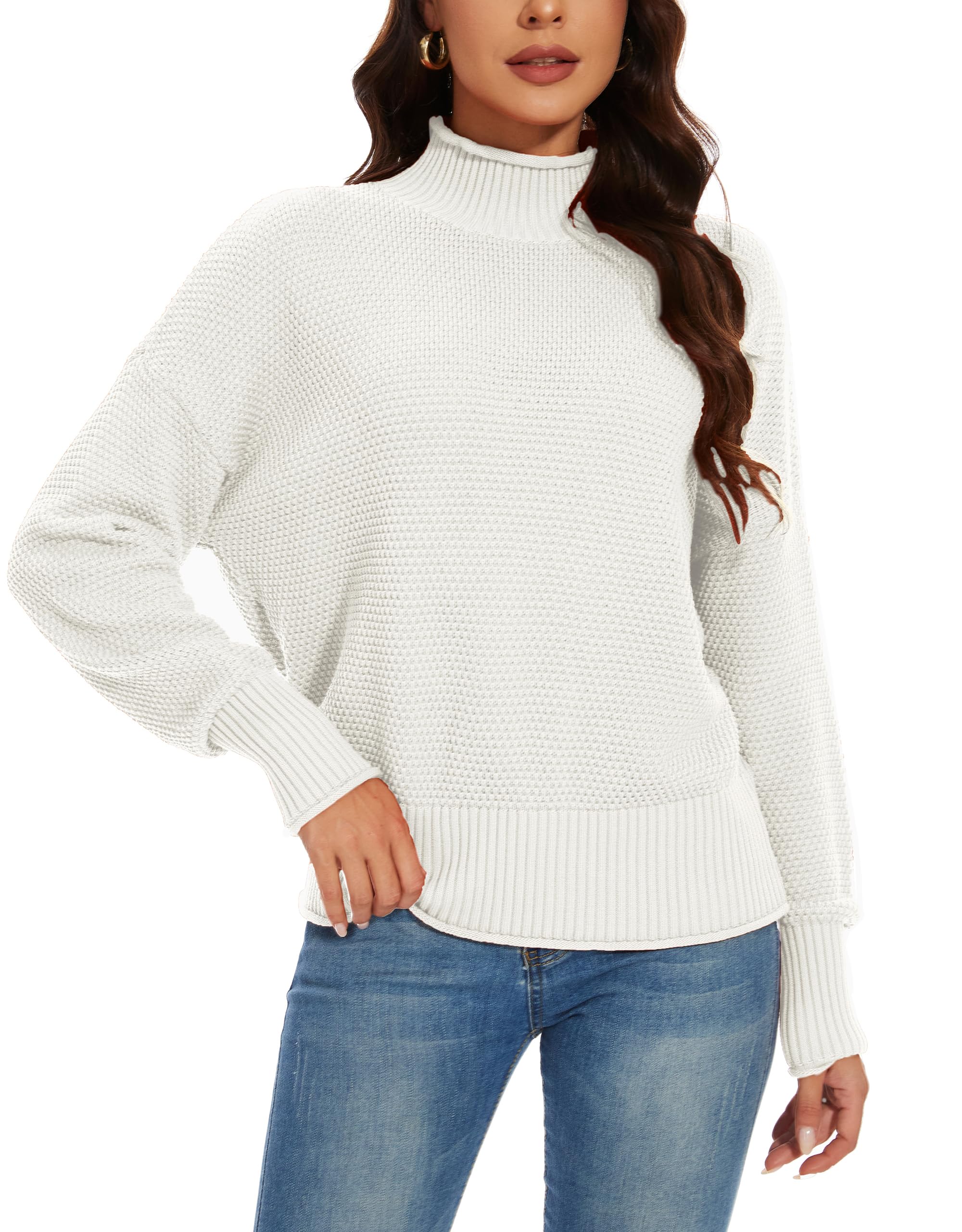 Womens 100 Cotton Turtleneck Oversized Sweaters Loose Long Sleeve Pullover Batwing Knit Jumper