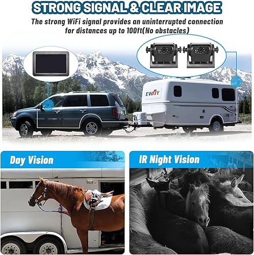 Miniatura 2 de EWAY 2 cámaras magnéticas inalámbricas de respaldo HD1080P con monitor de pantalla dividida de 5 pulgadas, portátil, sin cableado, enganche de