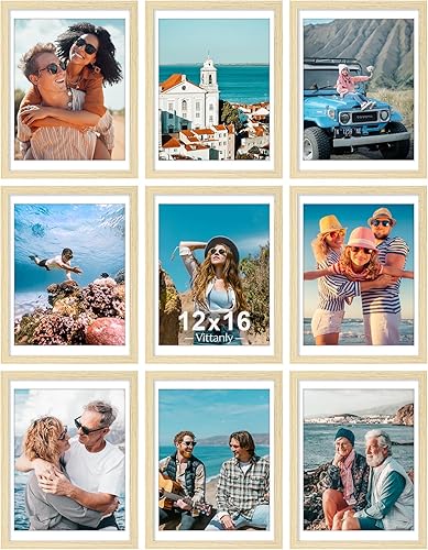 Vista 36 de Vittanly - Juego de 9 portarretratos, plexiglás resistente a rupturas, exhibe fotos de 12 x 12 pulgadas o, con paspartú, de 8 x 8 pulgadas, marcos